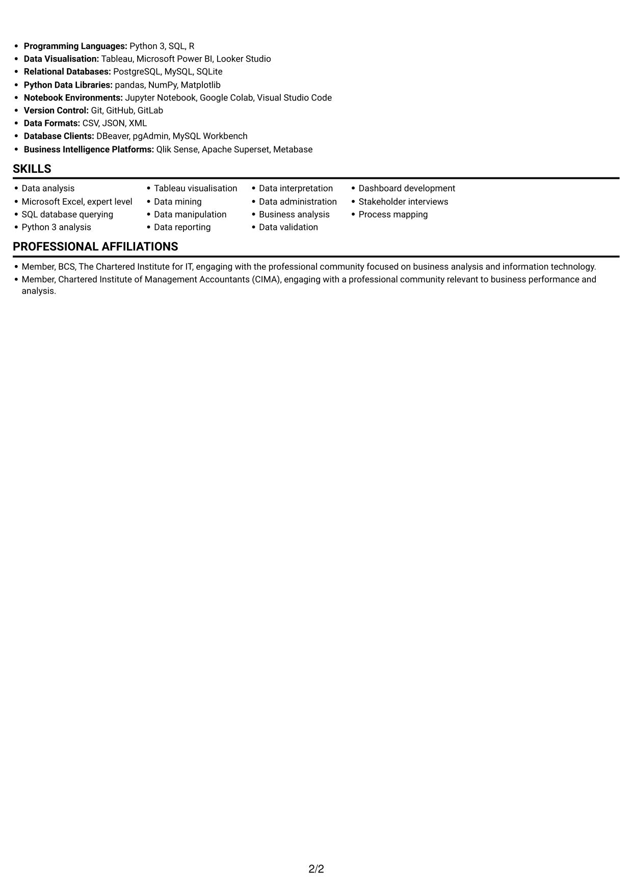 CV example — page 2