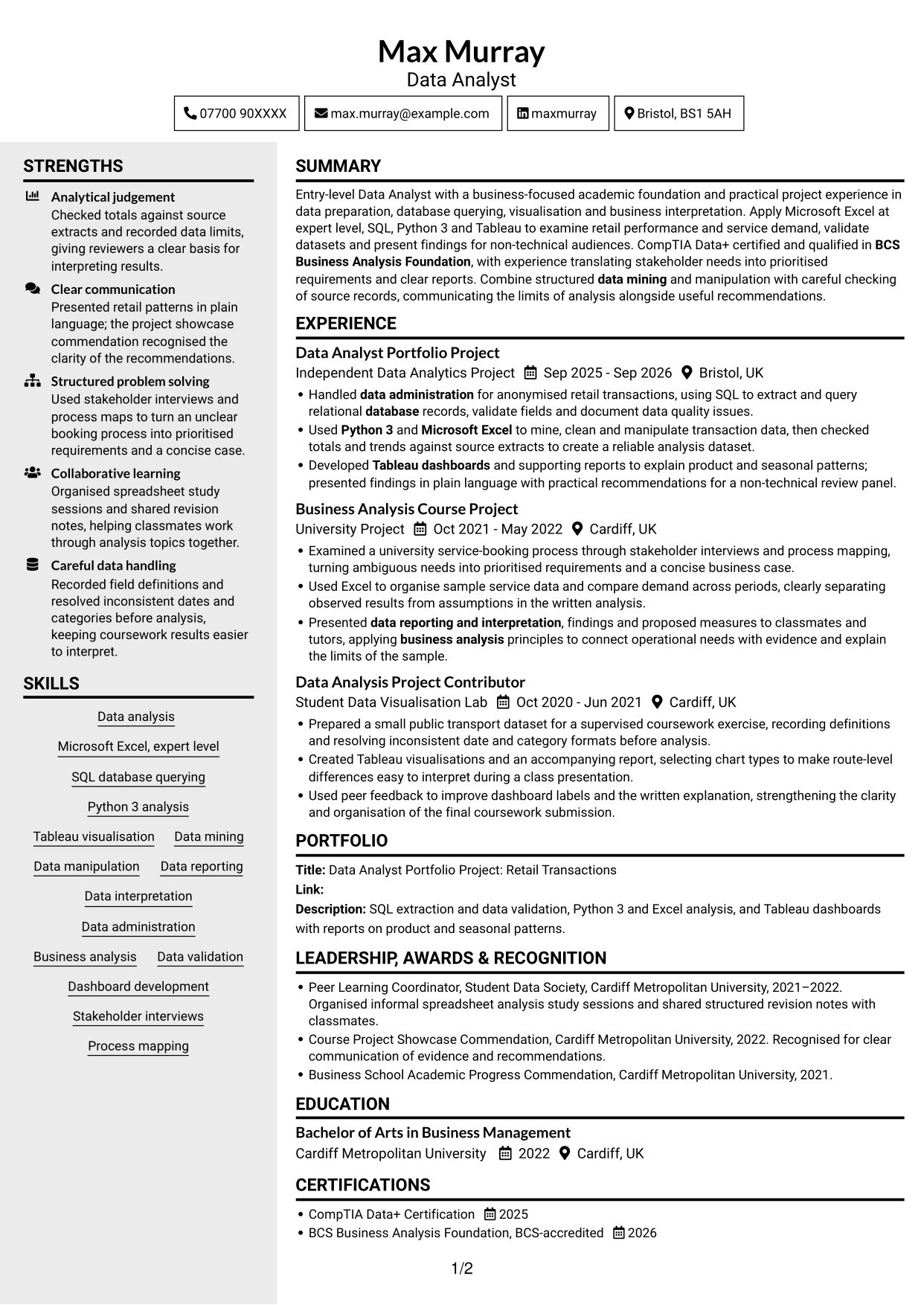 CV example — page 1