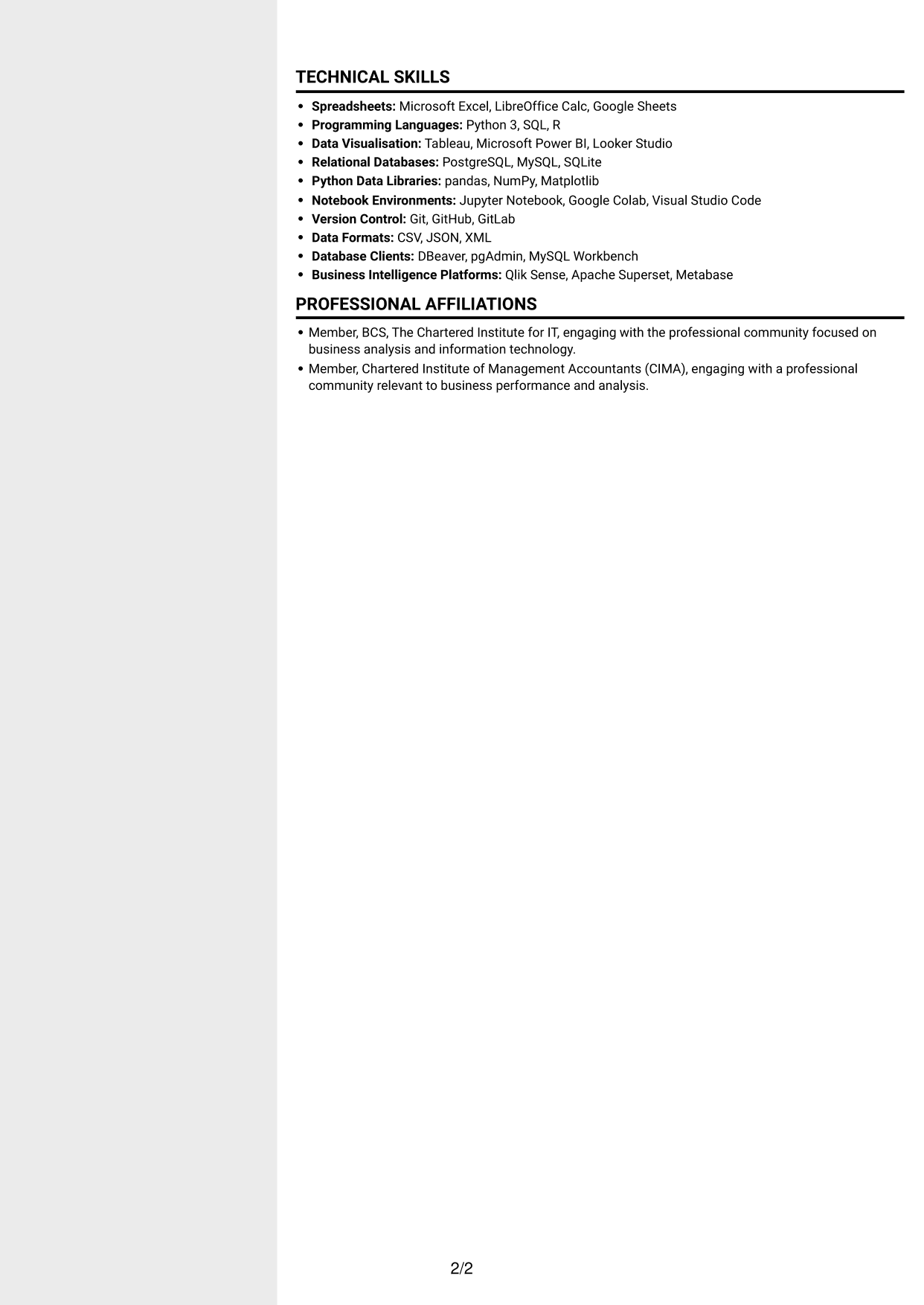 CV example — page 2