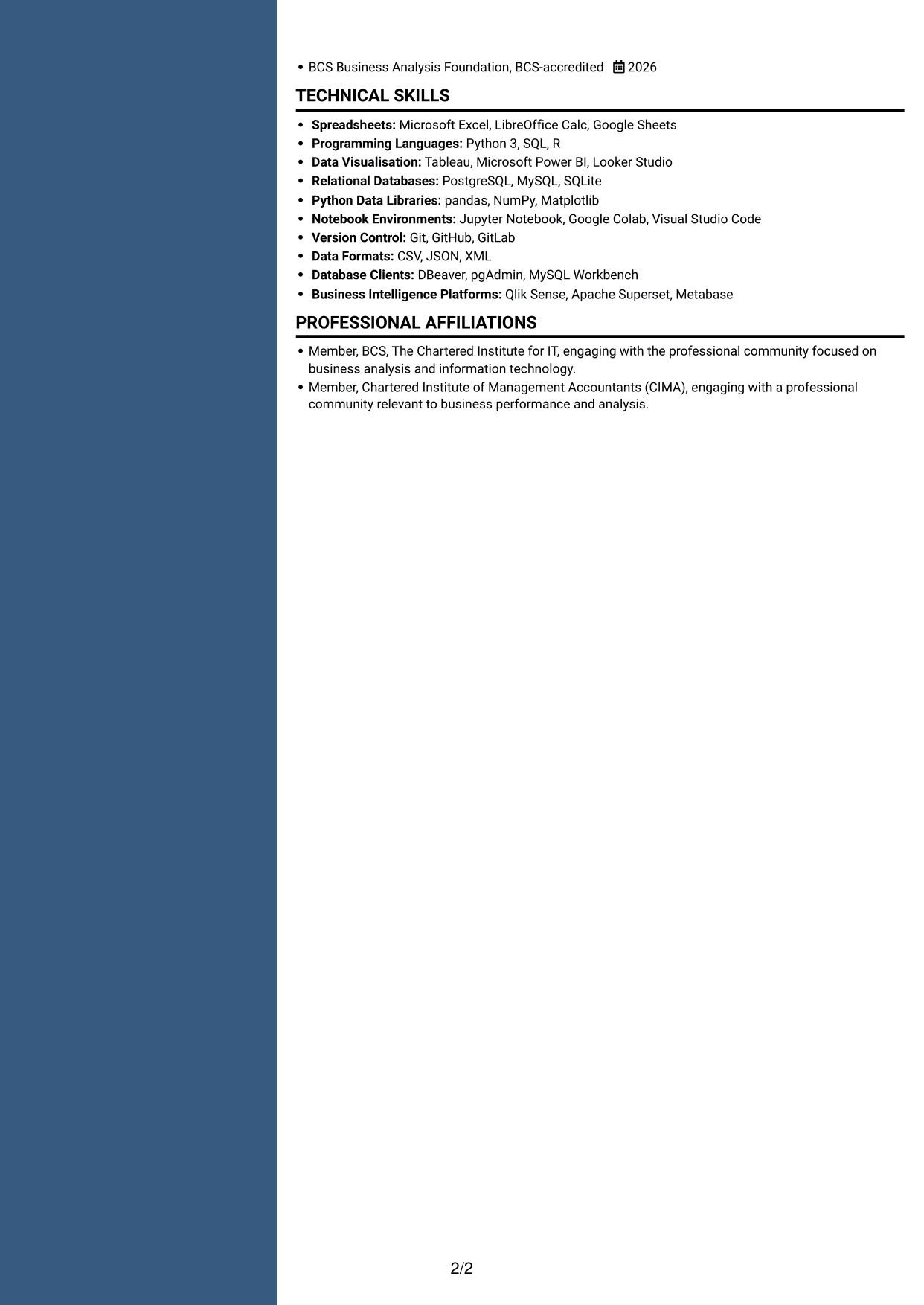 CV example — page 2