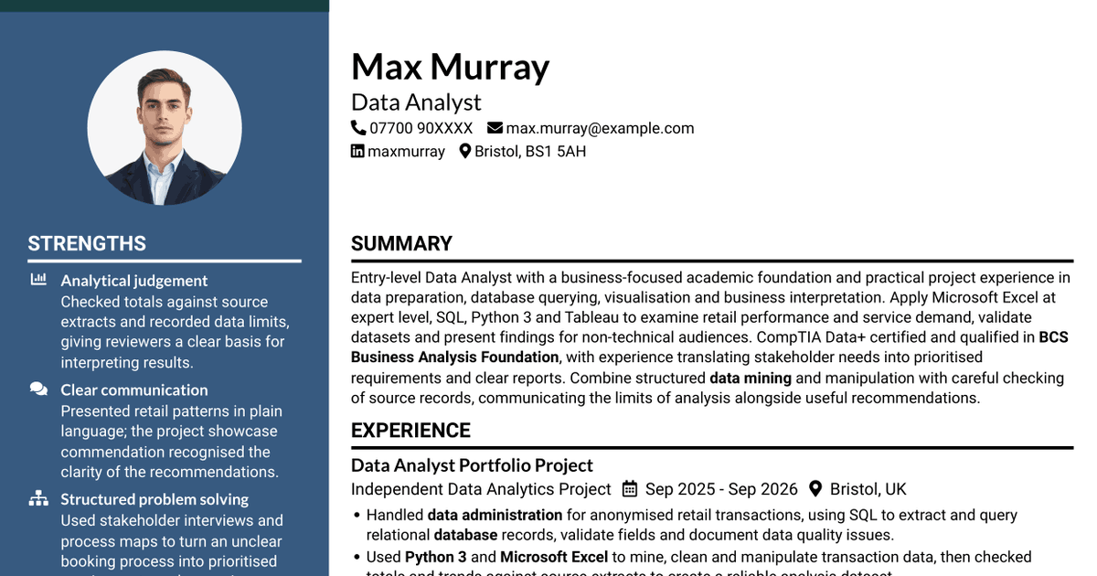 7 Data Science Trainee - Data Analytics CV Templates with Example