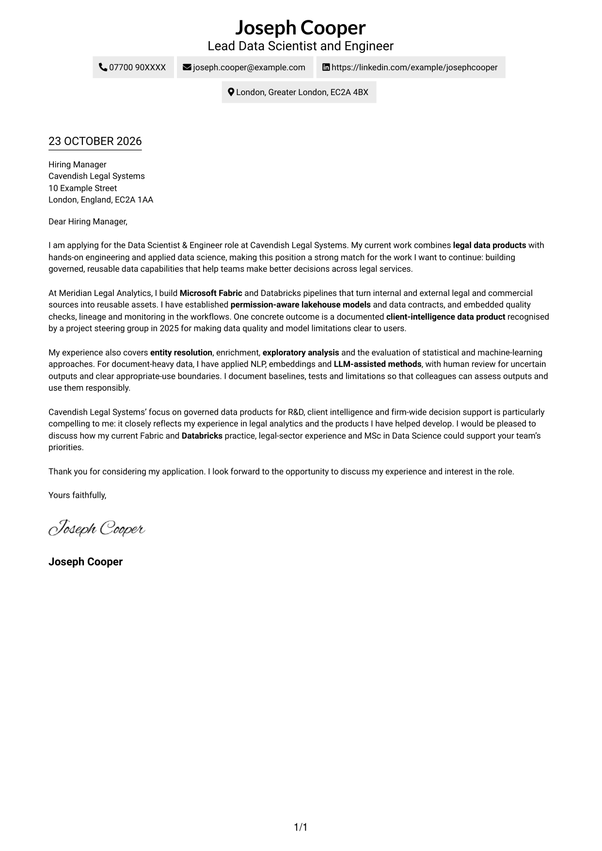 Cover letter example — page 1