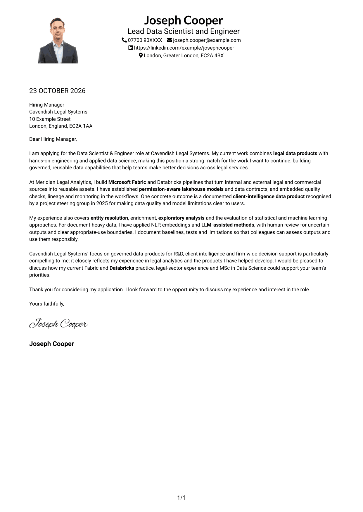 Cover letter example — page 1