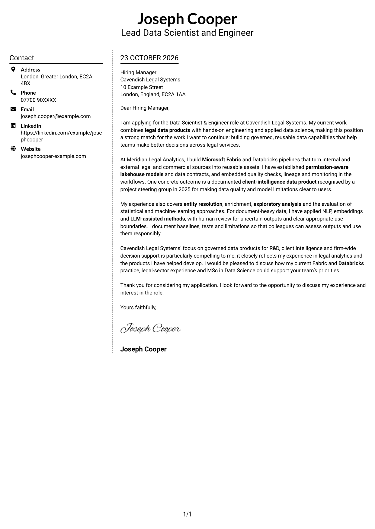 Cover letter example — page 1