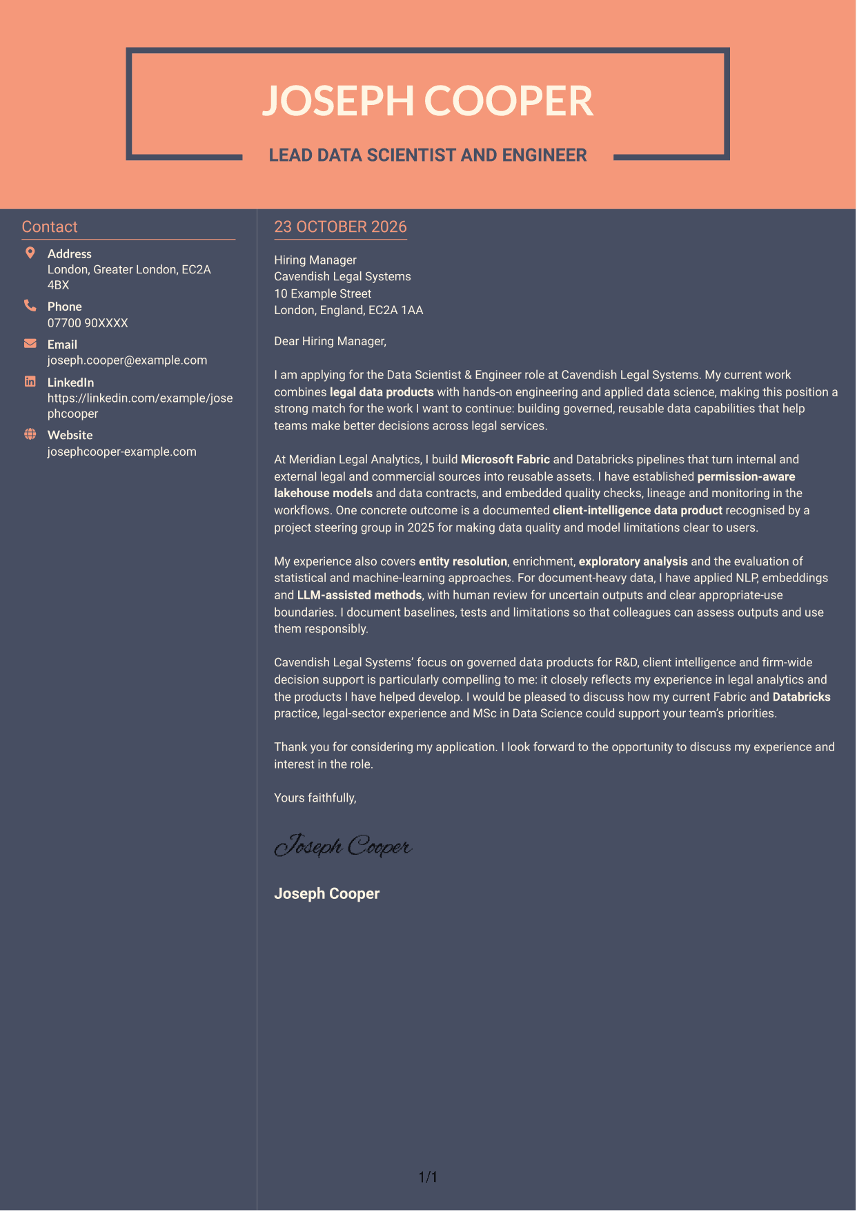 Cover letter example — page 1