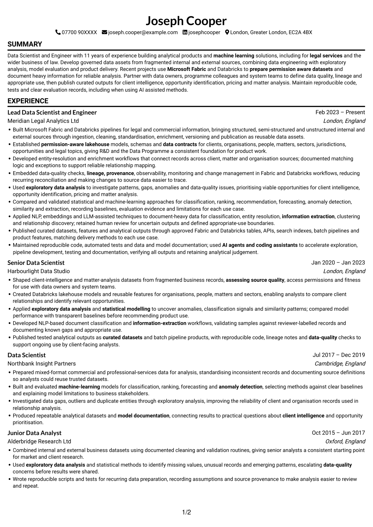 CV example — page 1