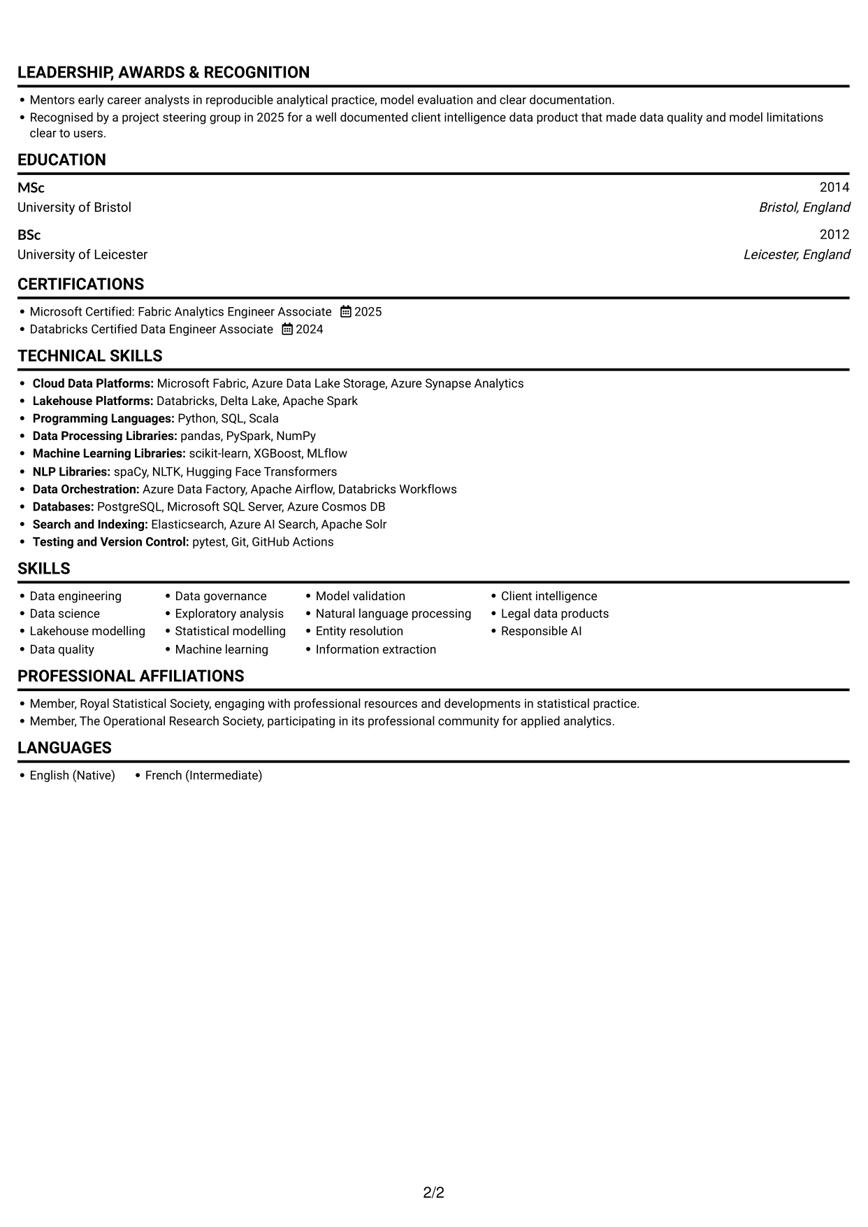 CV example — page 2