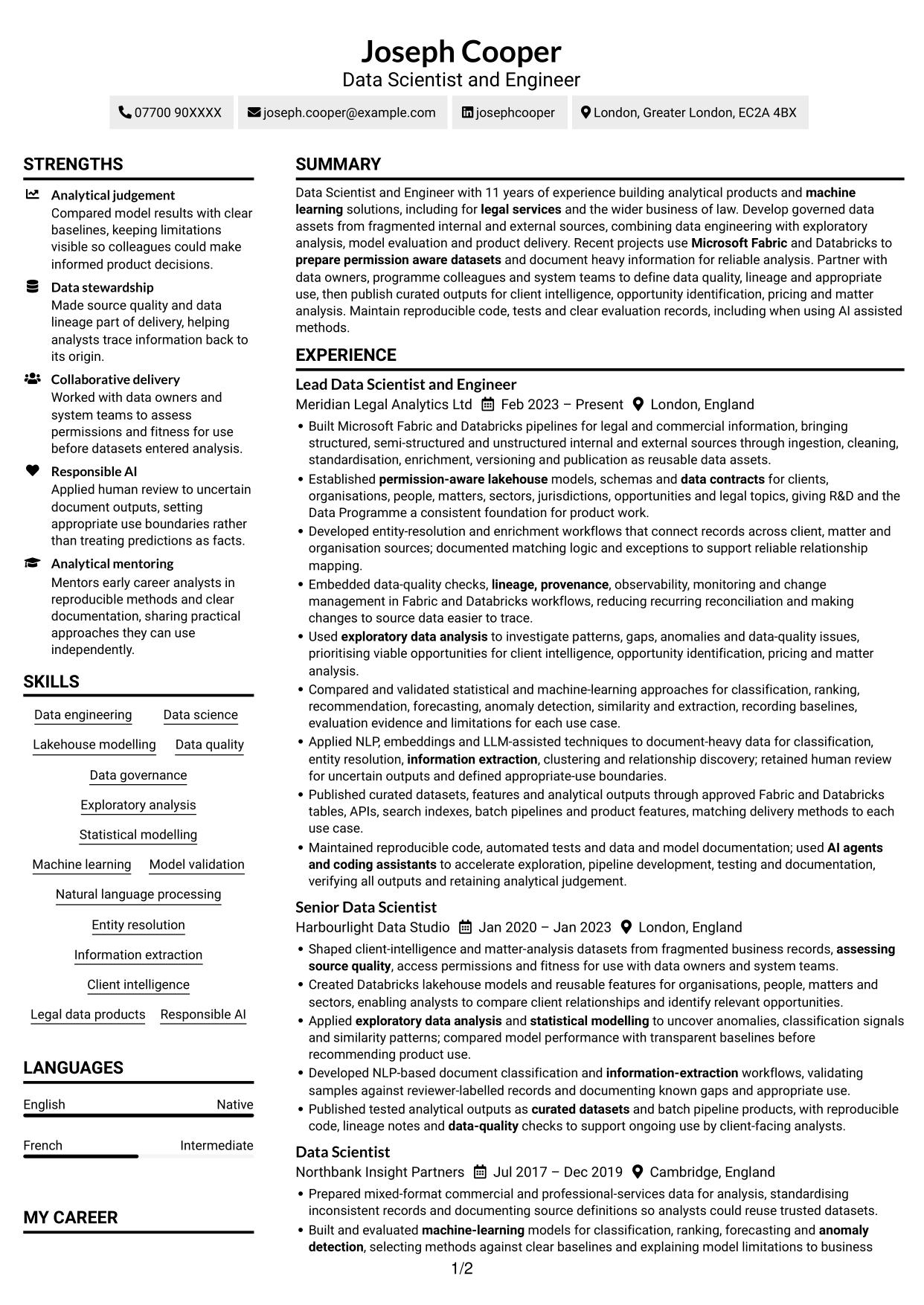 CV example — page 1