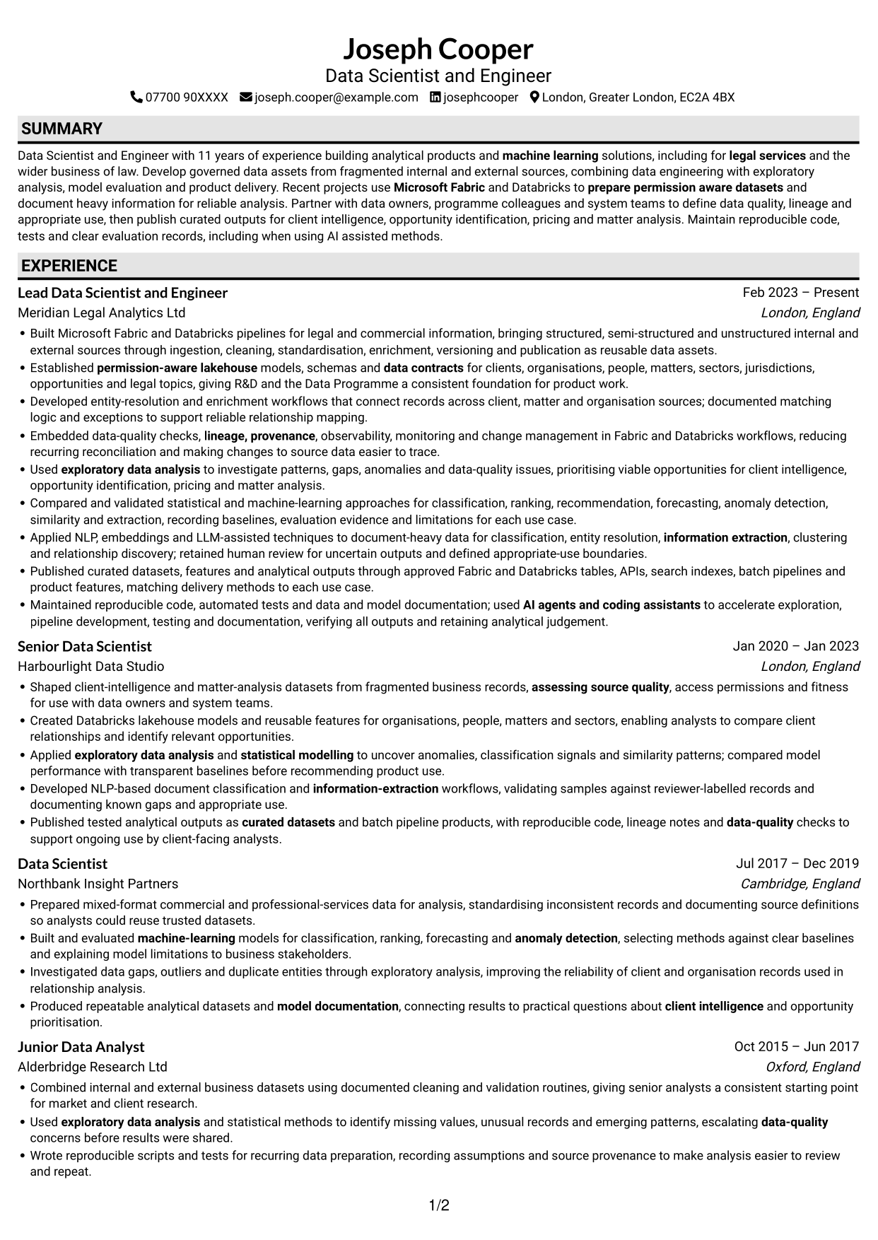 CV example — page 1