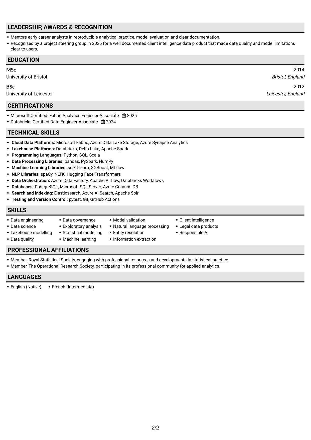CV example — page 2