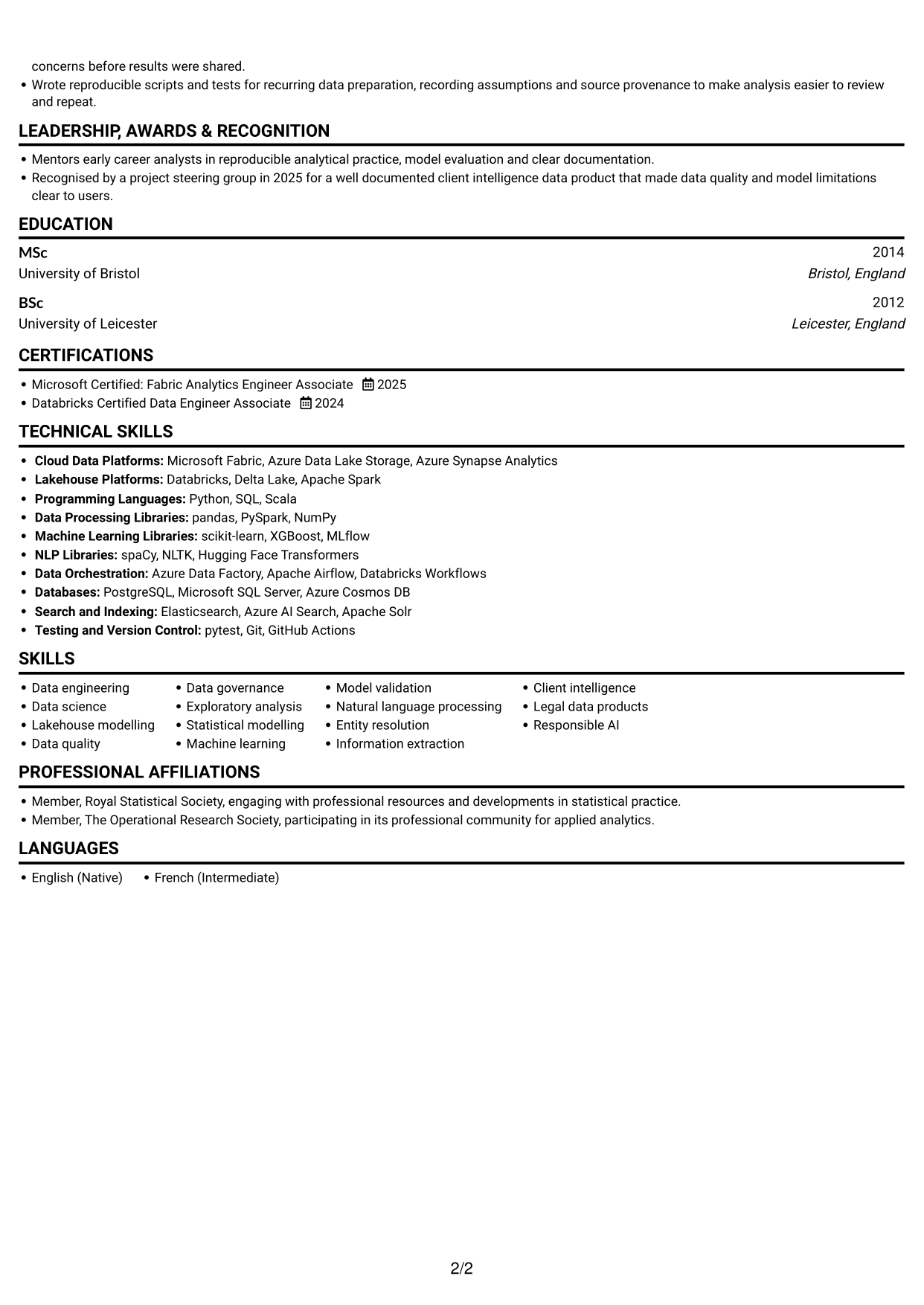CV example — page 2
