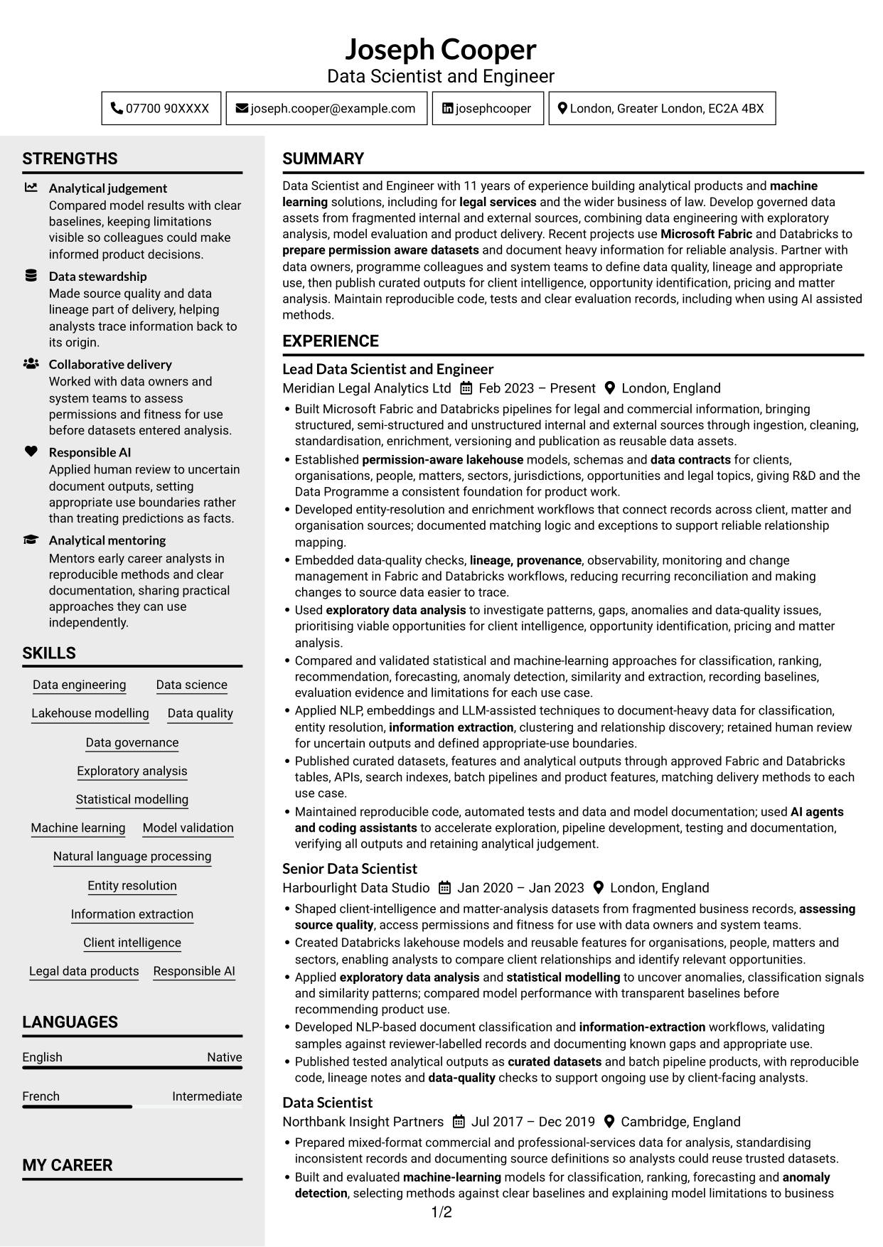 CV example — page 1