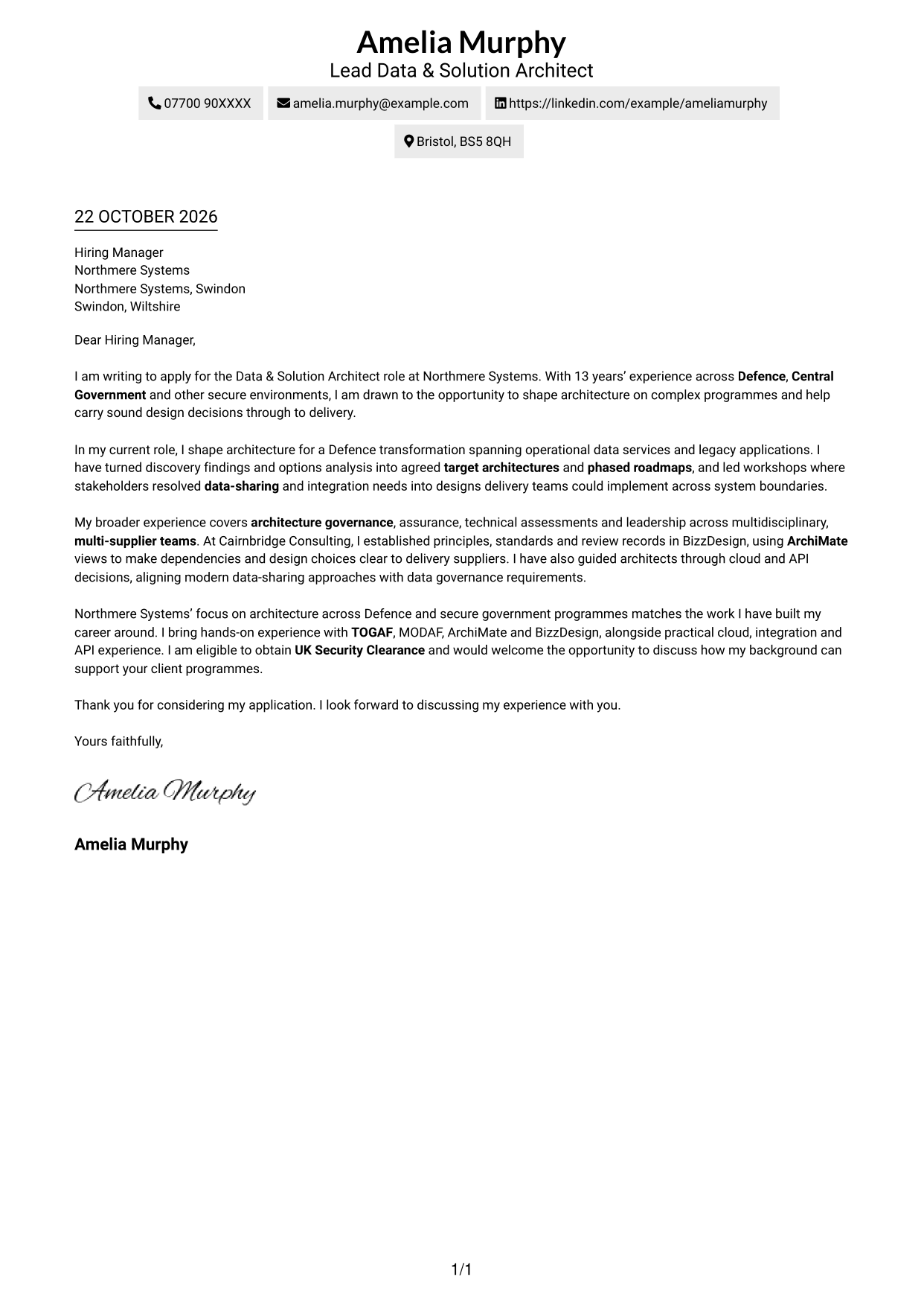 Cover letter example — page 1