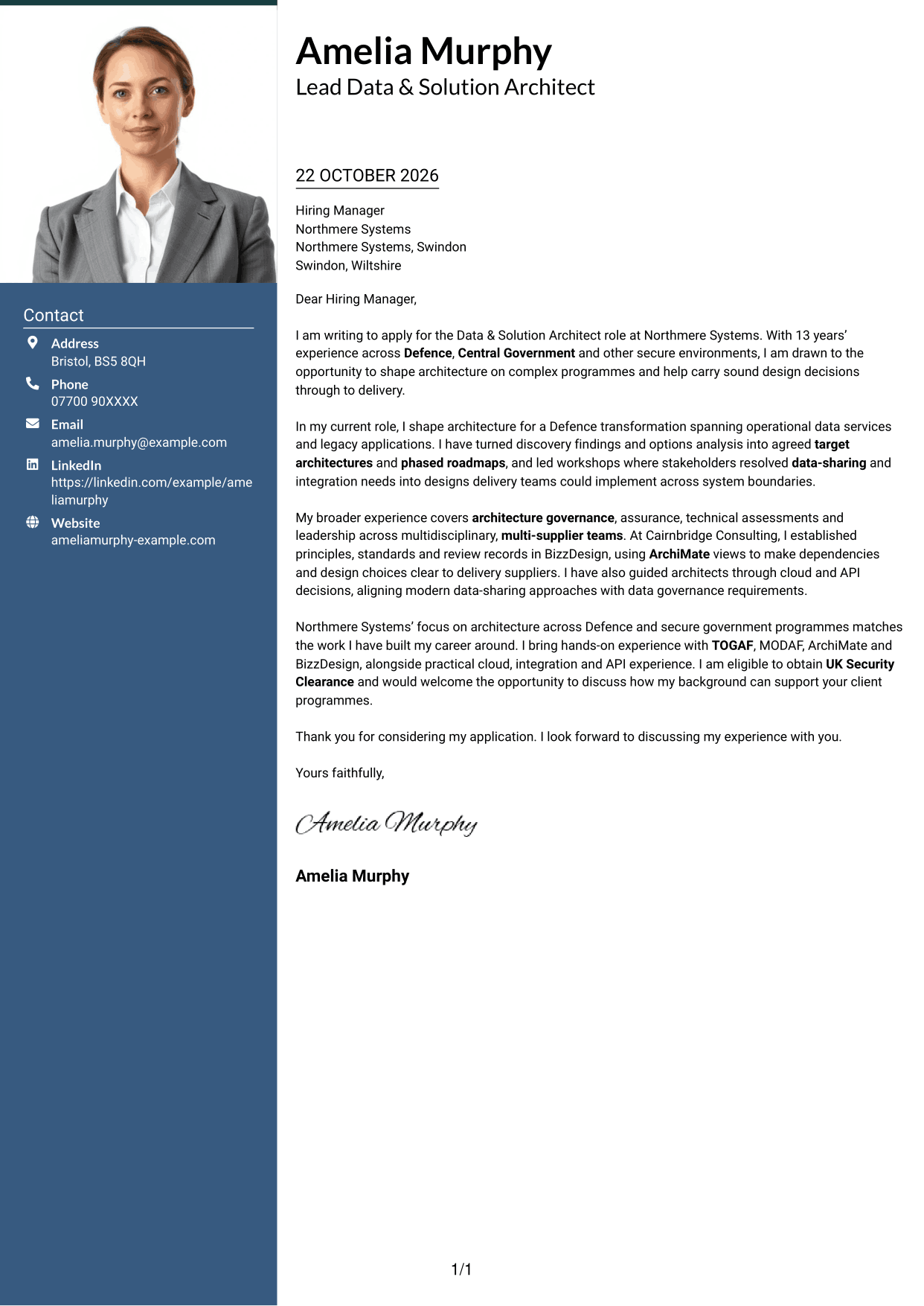 Cover letter example — page 1