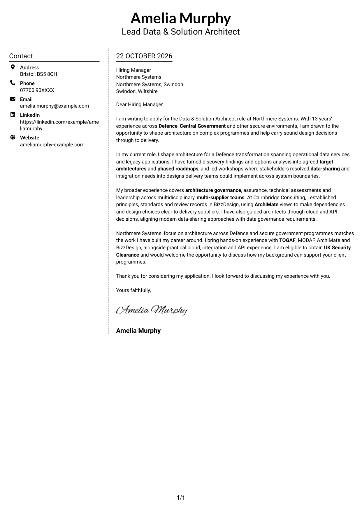 Cover letter example — page 1
