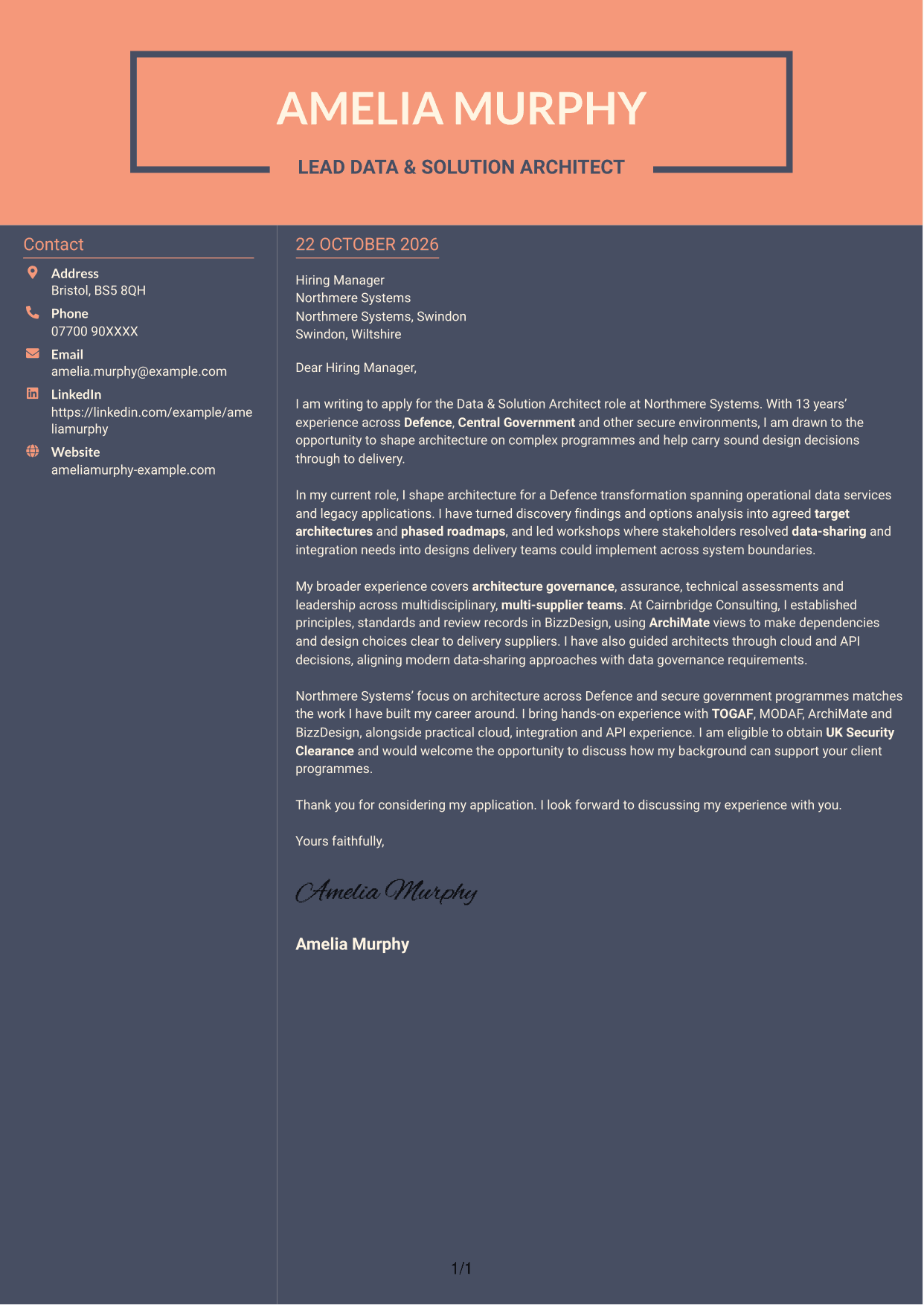Cover letter example — page 1