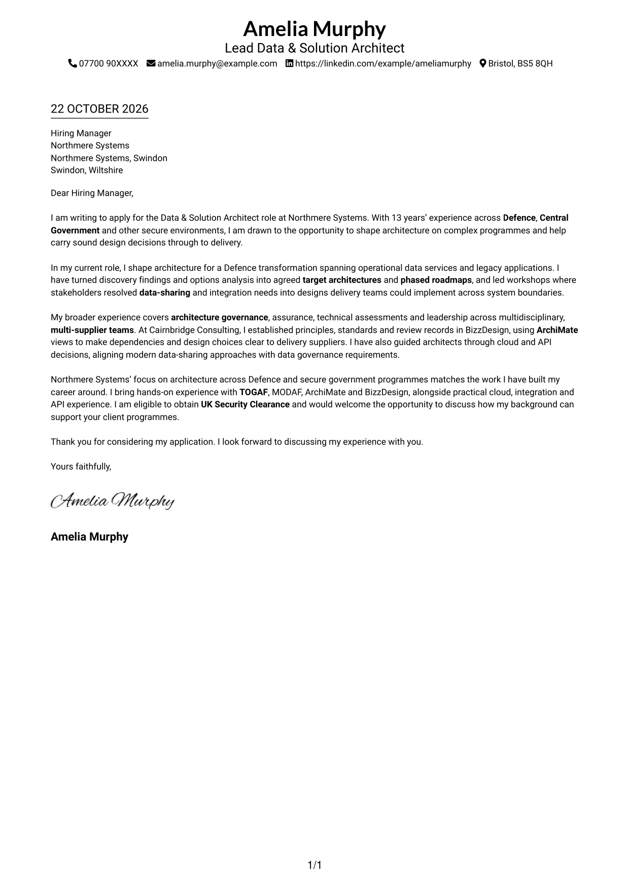 Cover letter example — page 1