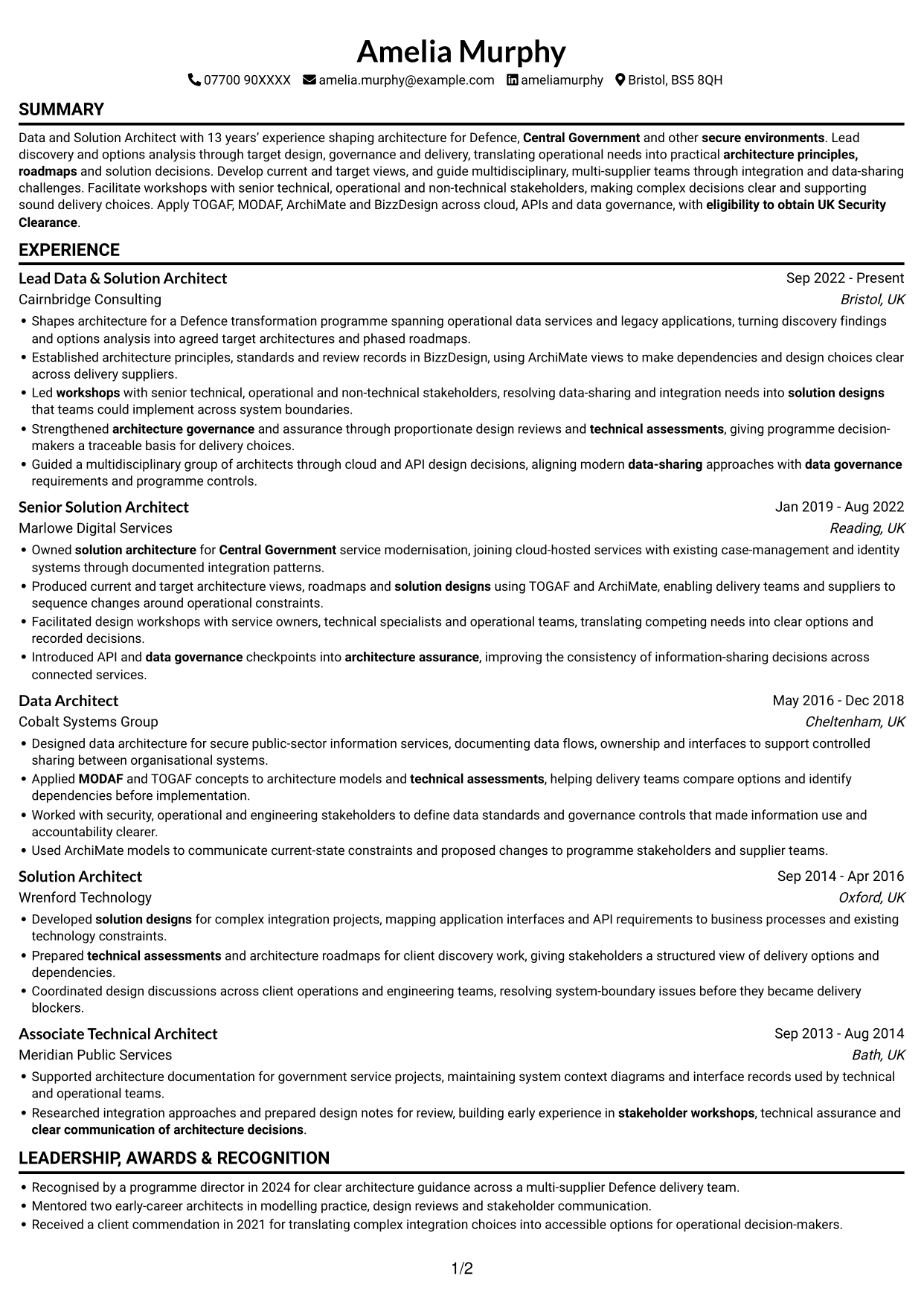 CV example — page 1