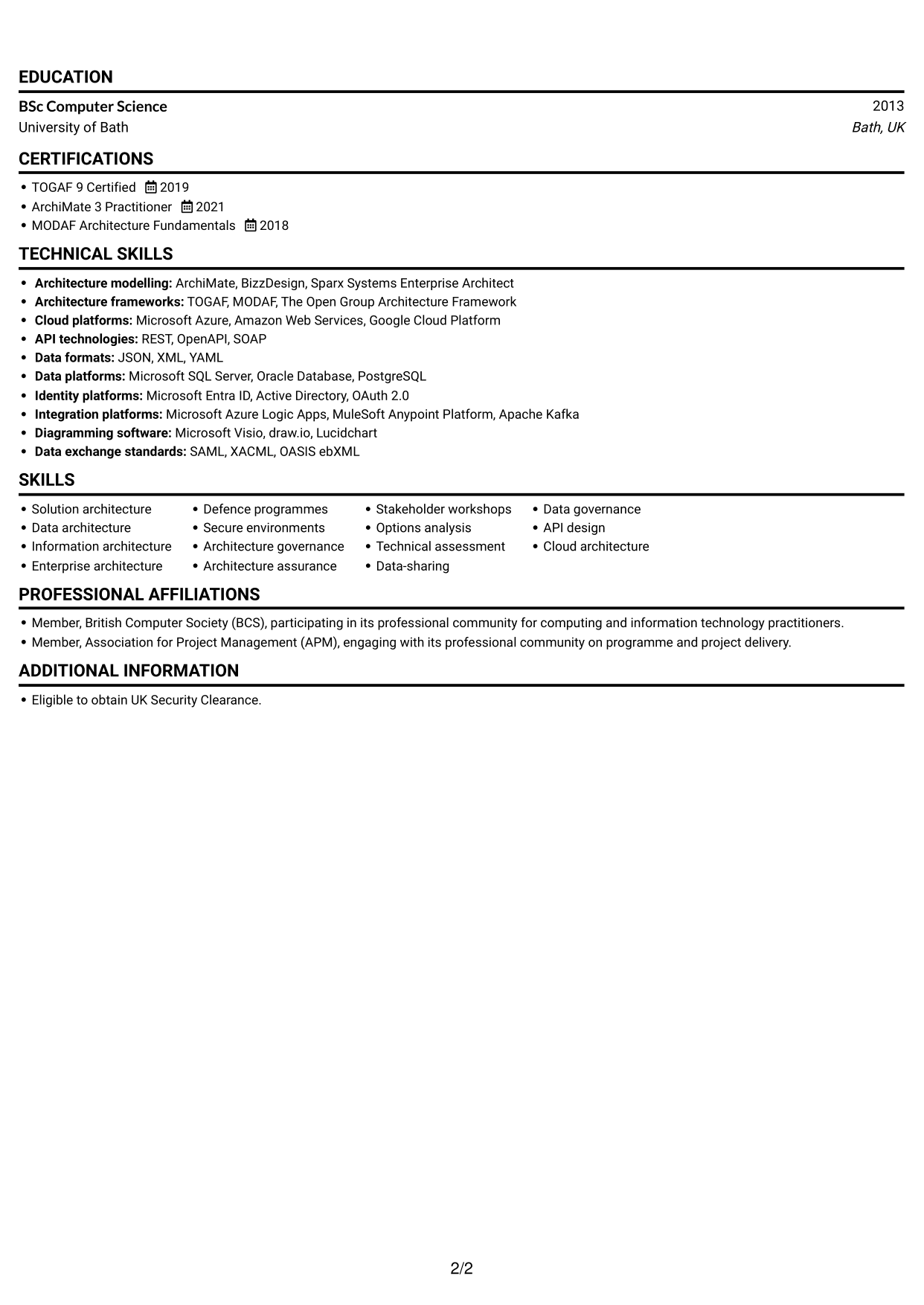 CV example — page 2