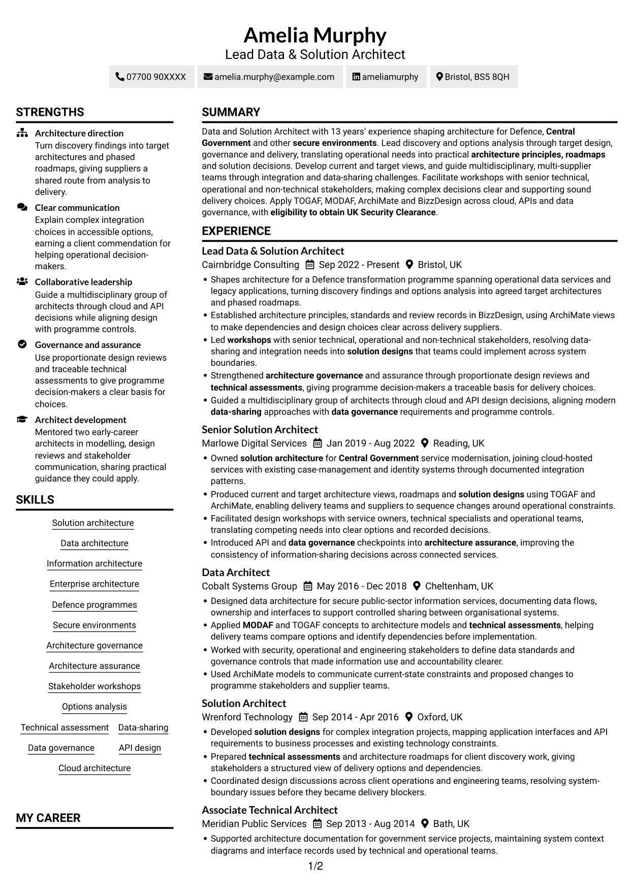 CV example — page 1