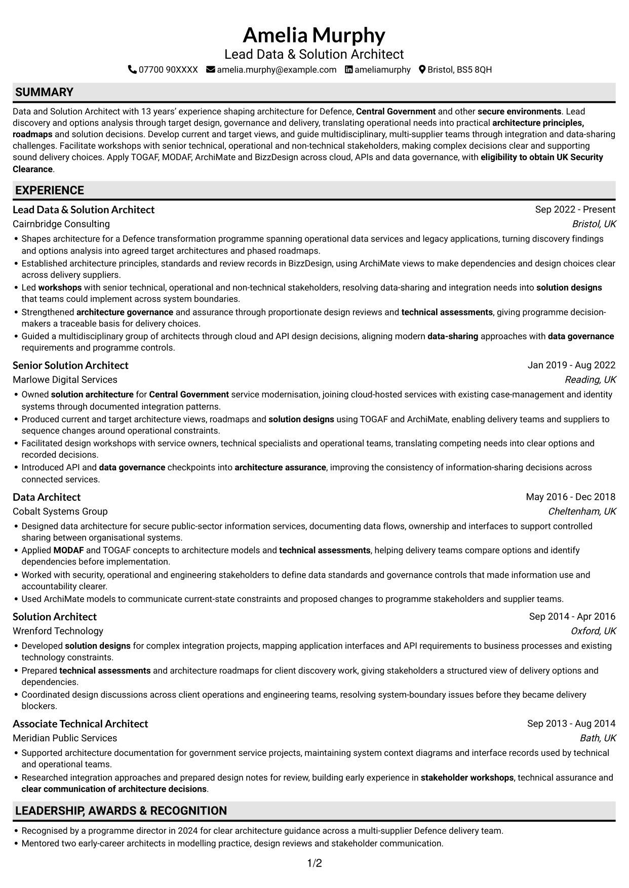 CV example — page 1