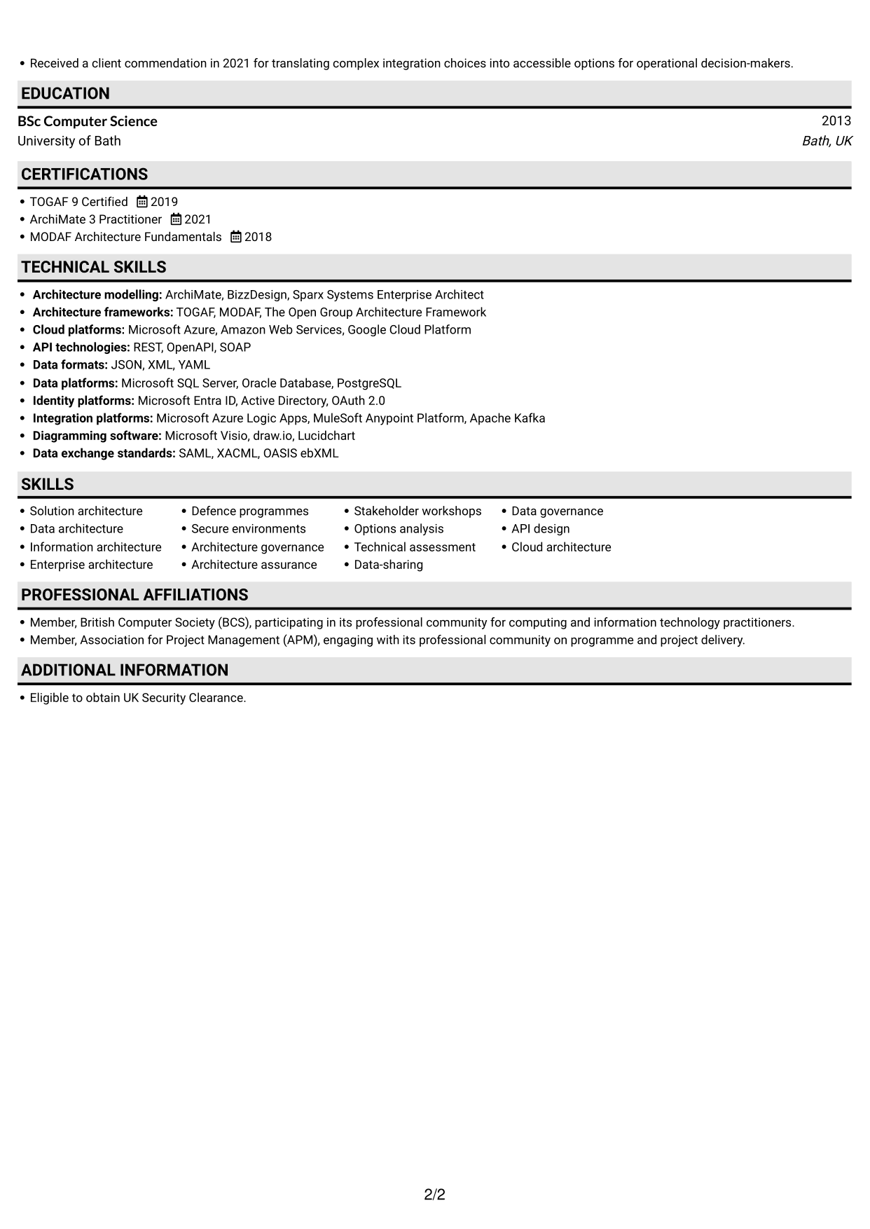 CV example — page 2