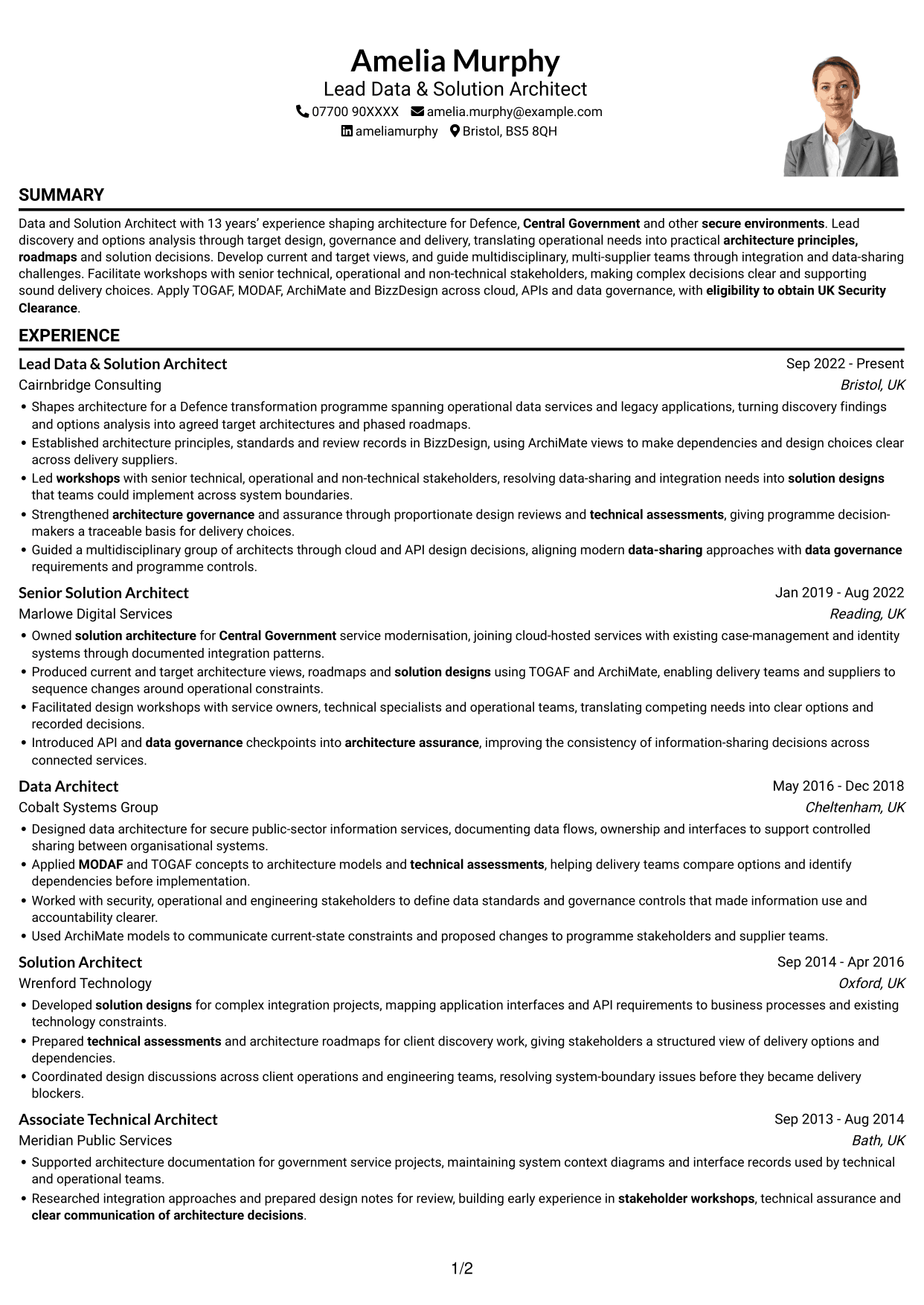 CV example — page 1
