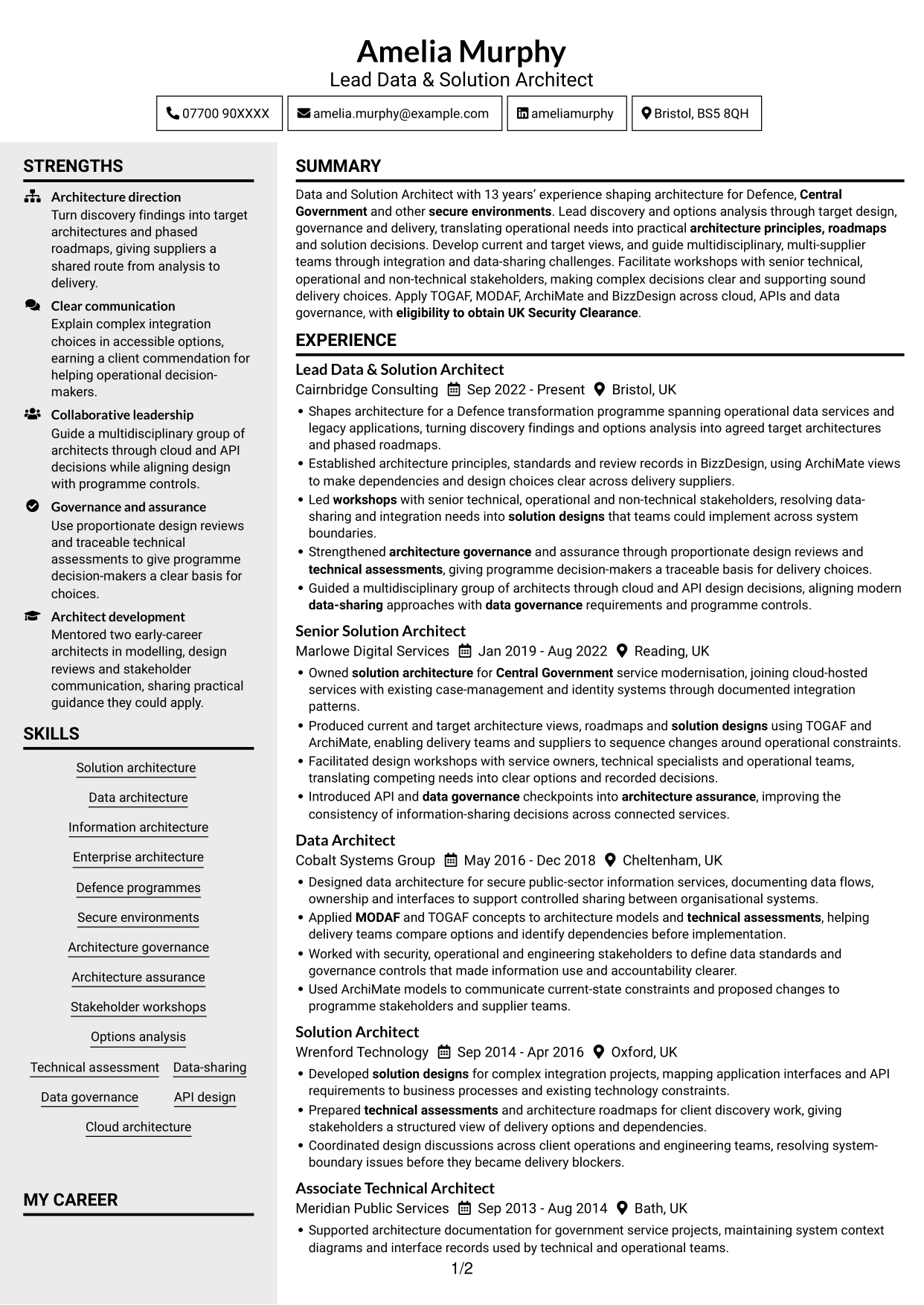 CV example — page 1