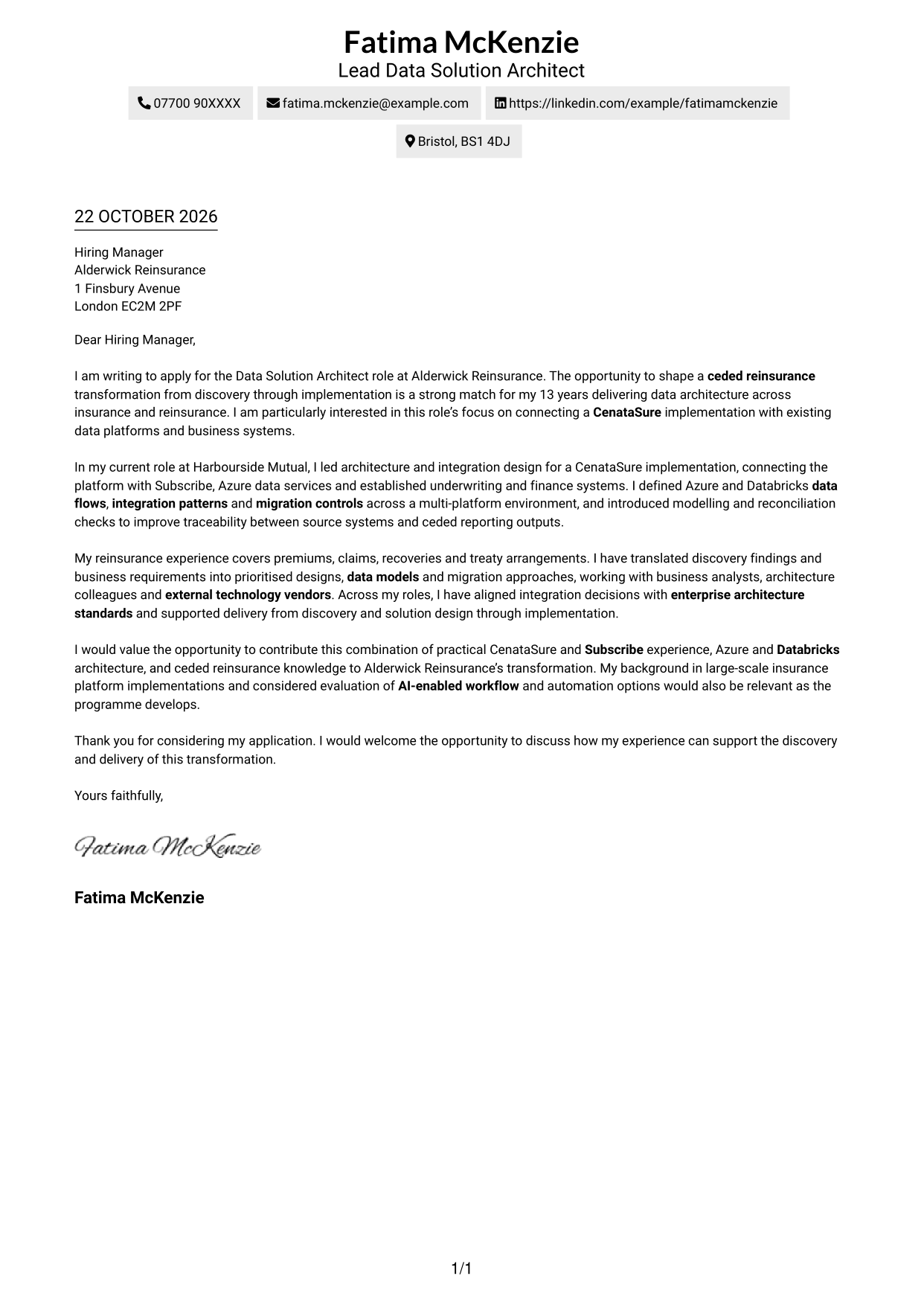 Cover letter example — page 1
