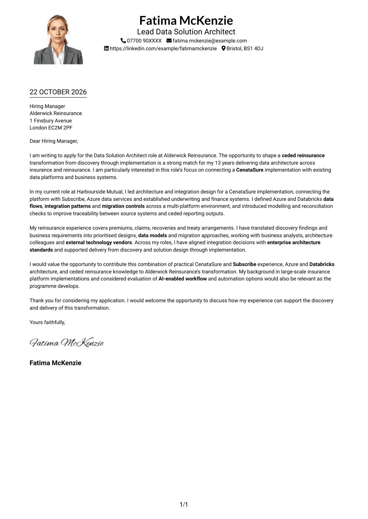 Cover letter example — page 1