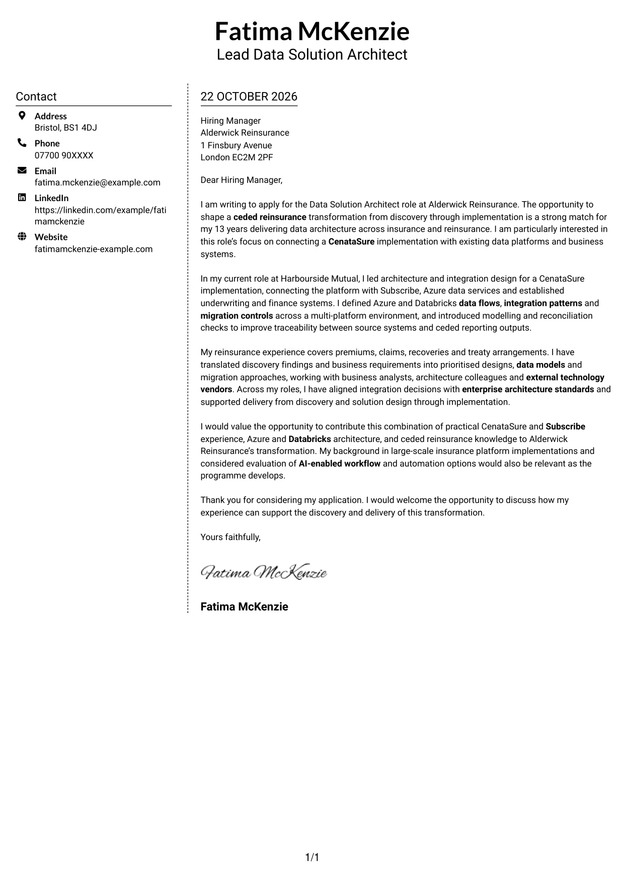 Cover letter example — page 1