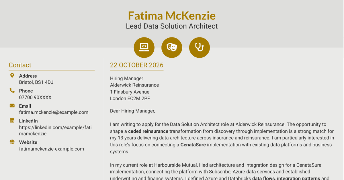 7 Data Solution Architect - Reinsurance Cover Letter Templates with Example
