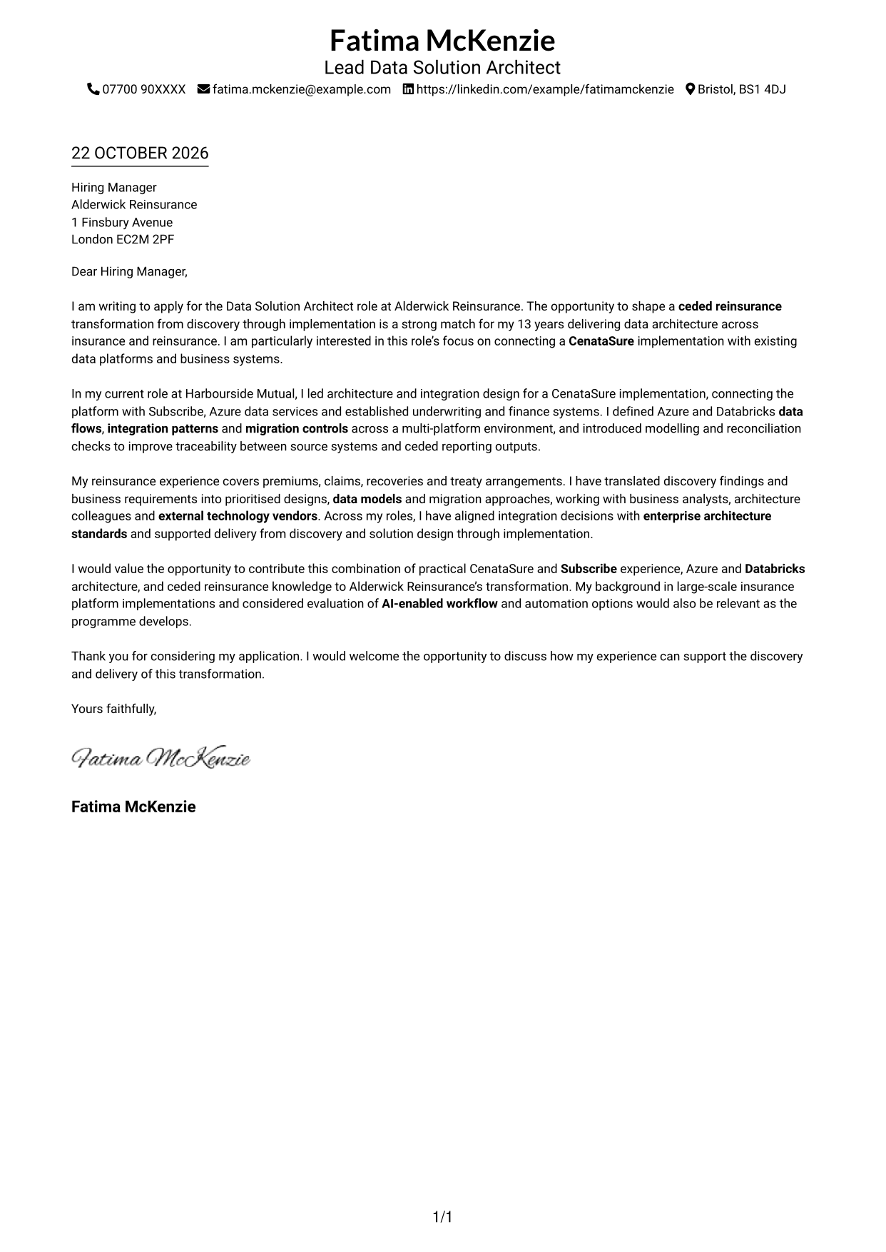 Cover letter example — page 1