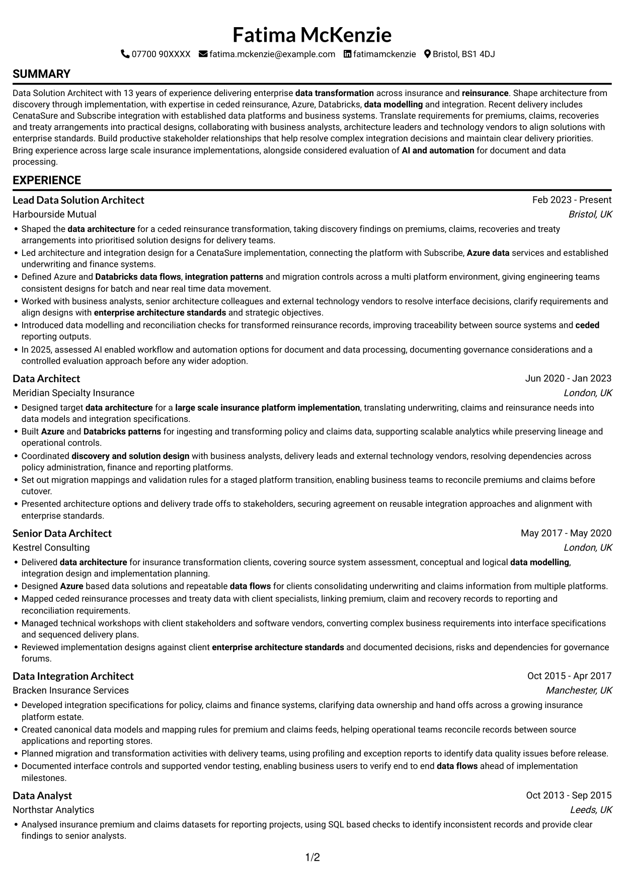 CV example — page 1