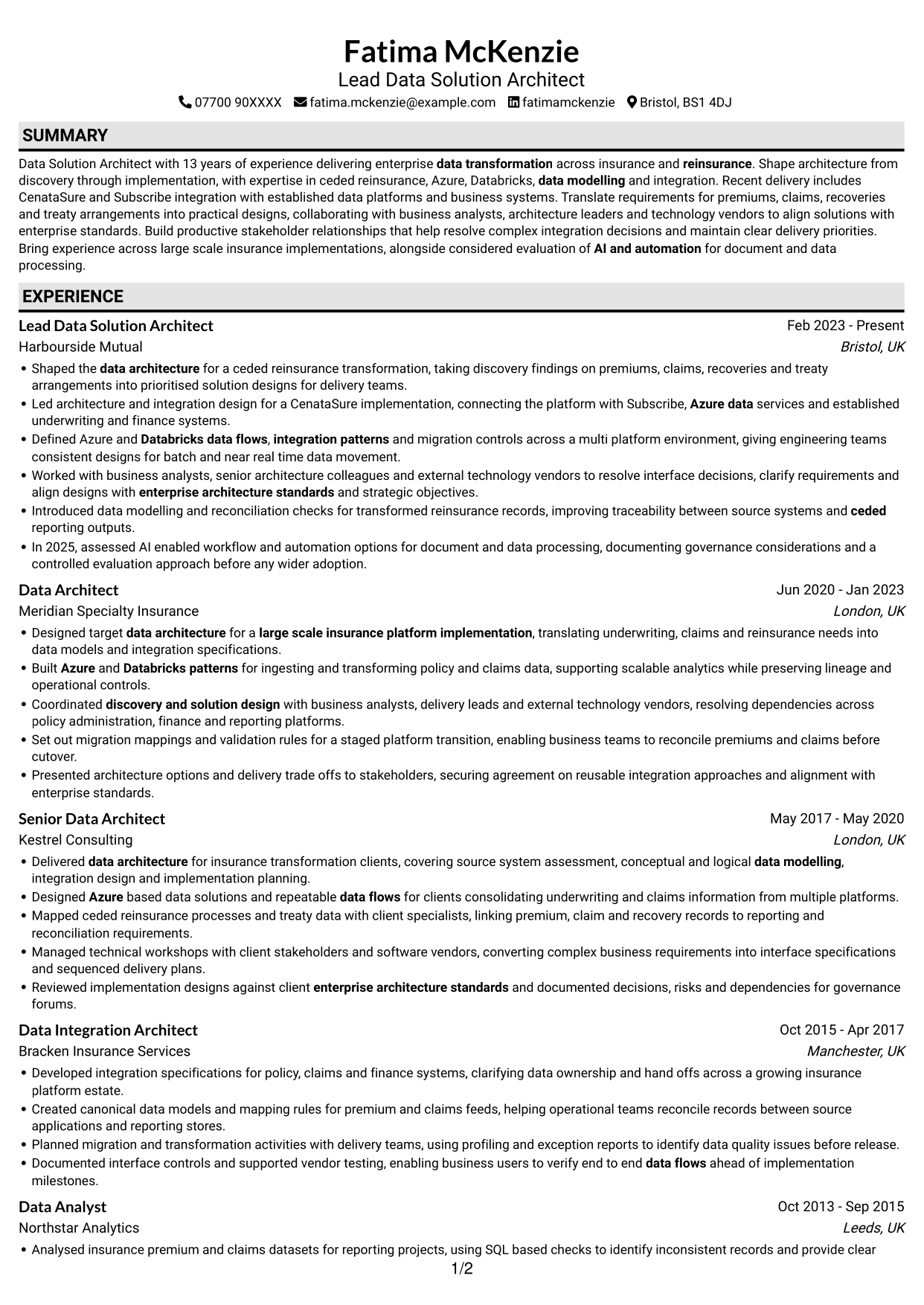 CV example — page 1