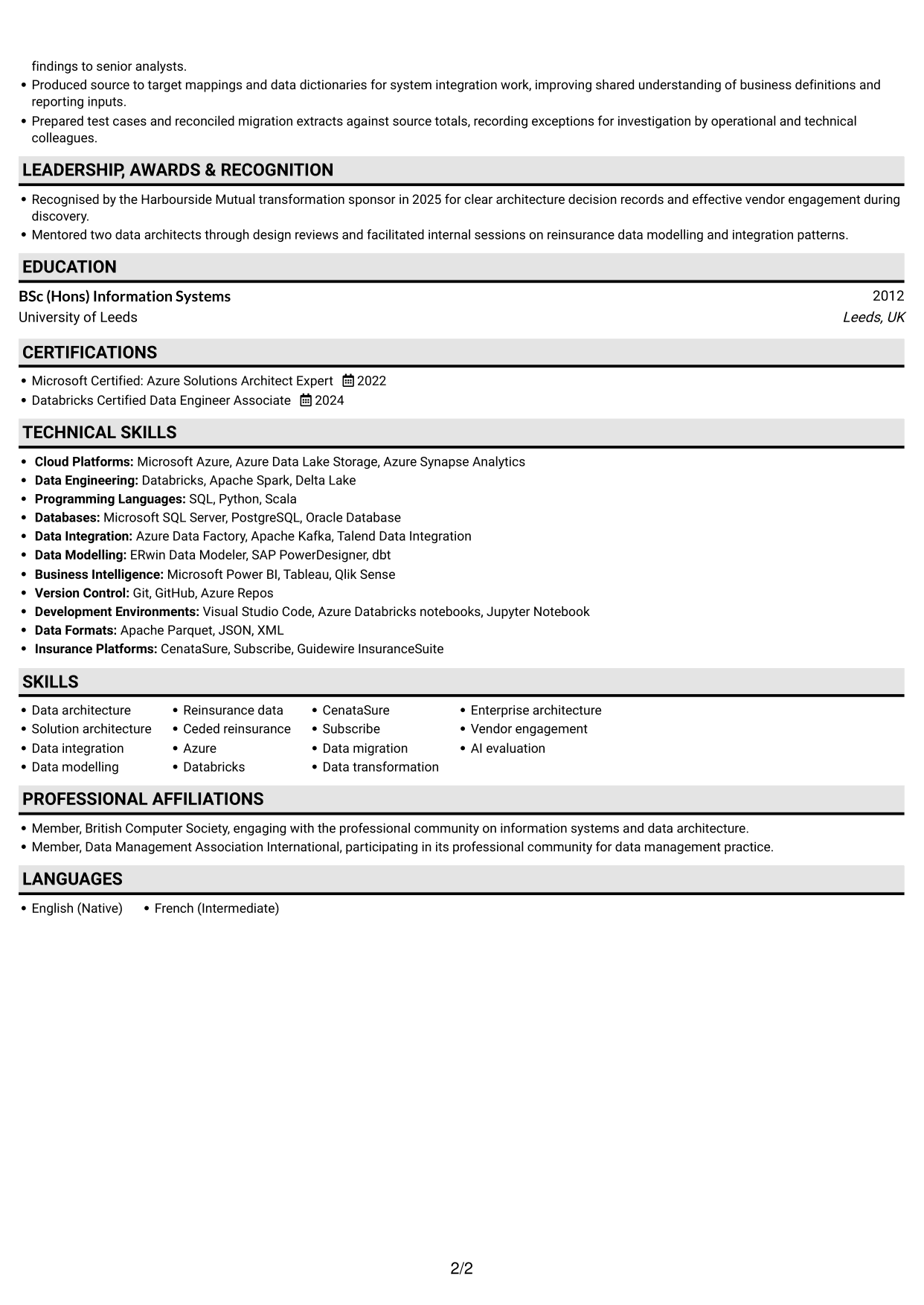 CV example — page 2