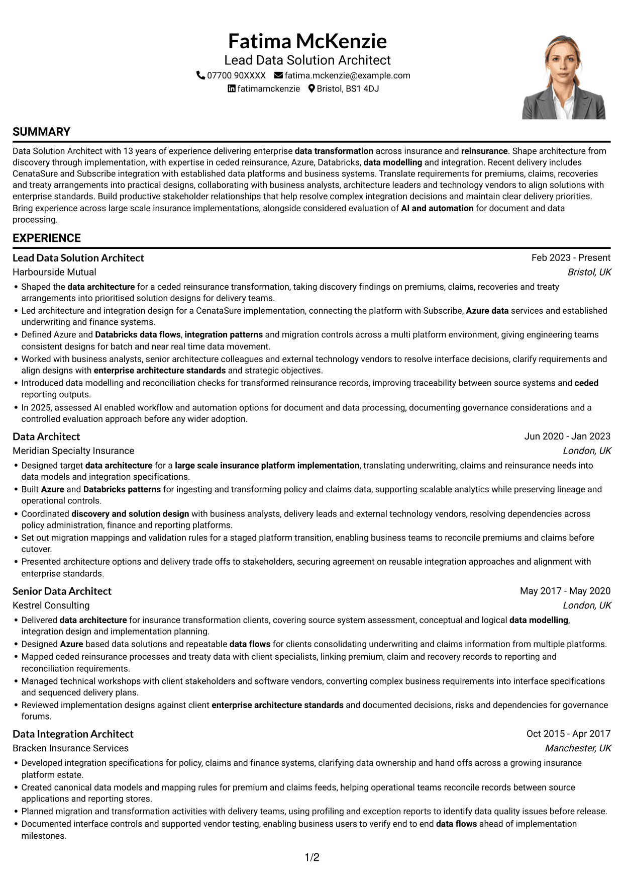 CV example — page 1