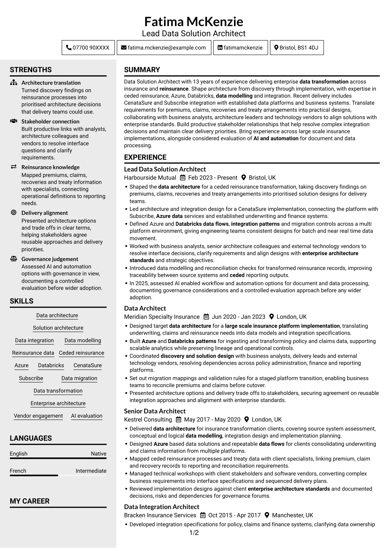 CV example — page 1
