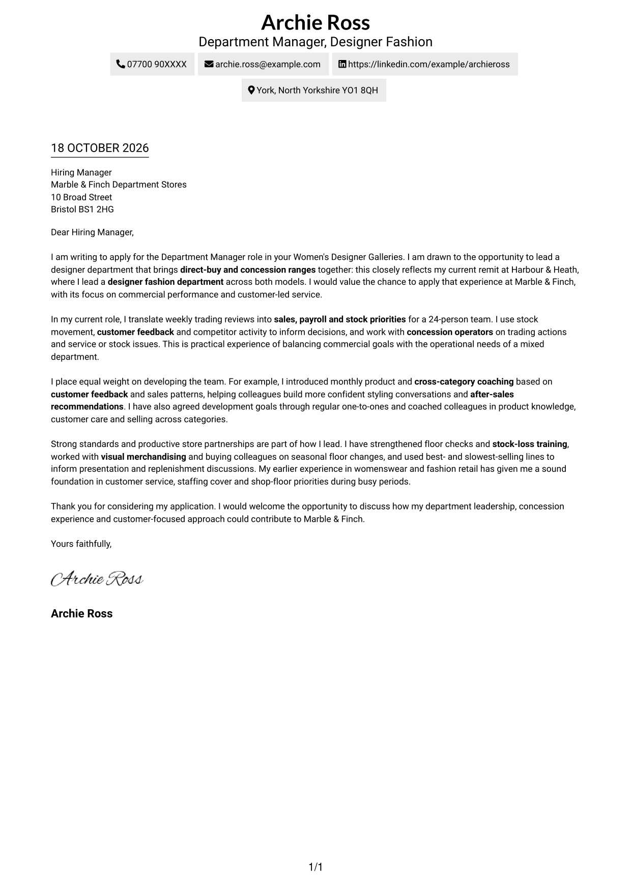 Cover letter example — page 1