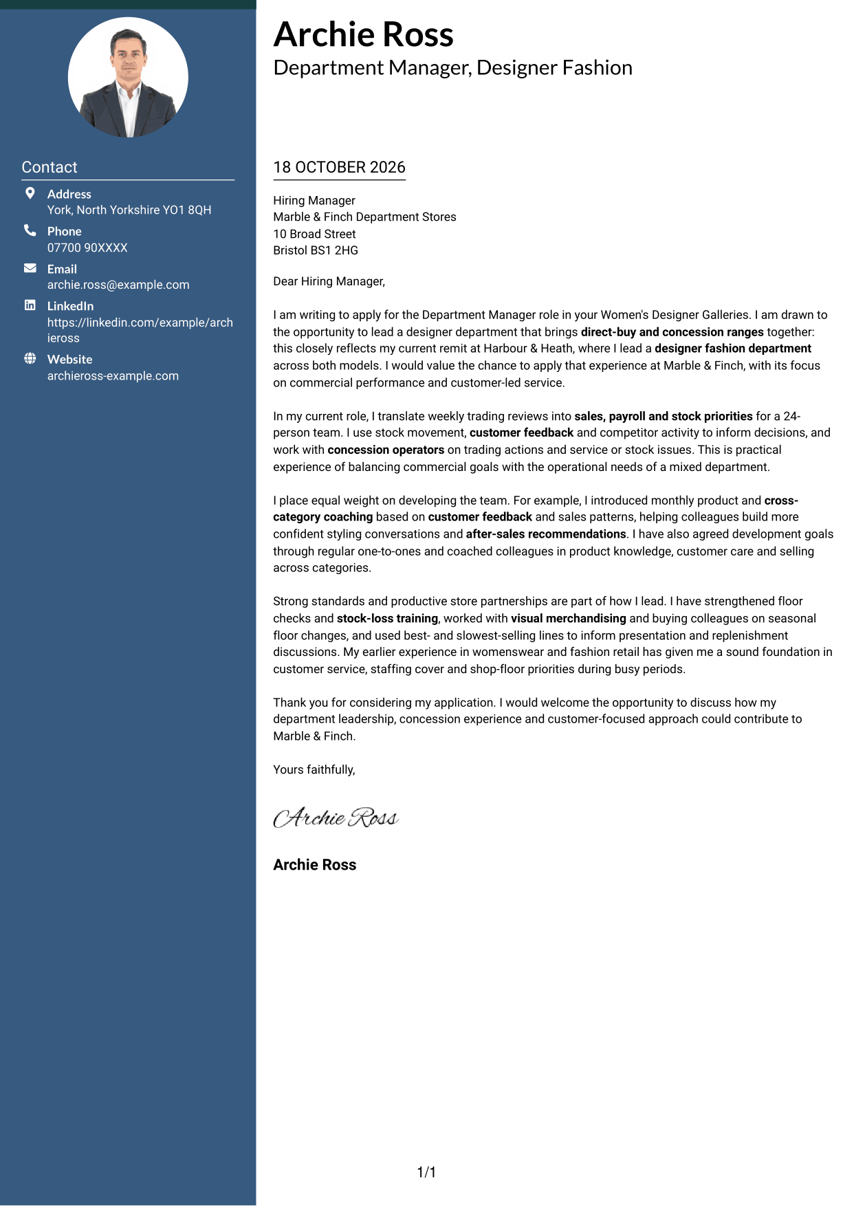Cover letter example — page 1