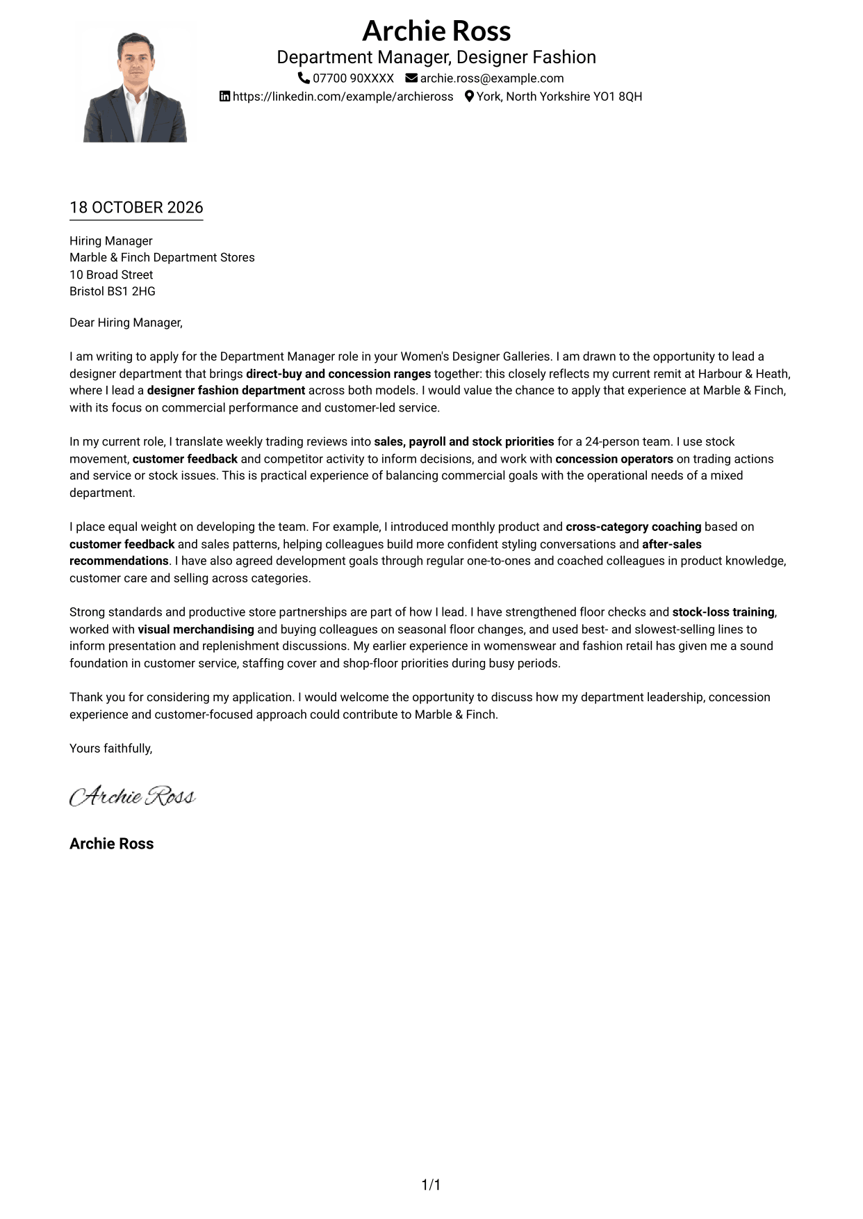 Cover letter example — page 1
