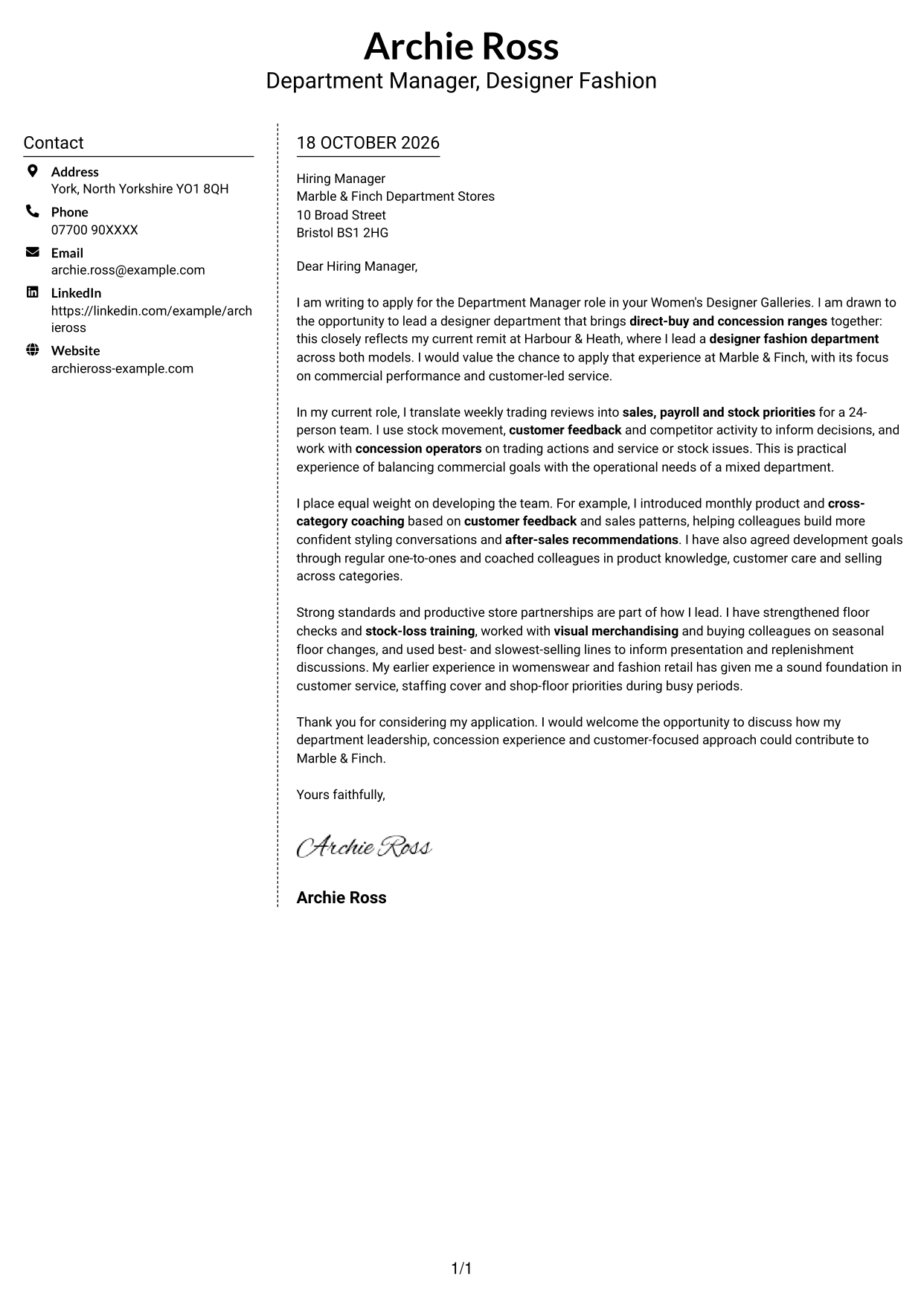 Cover letter example — page 1