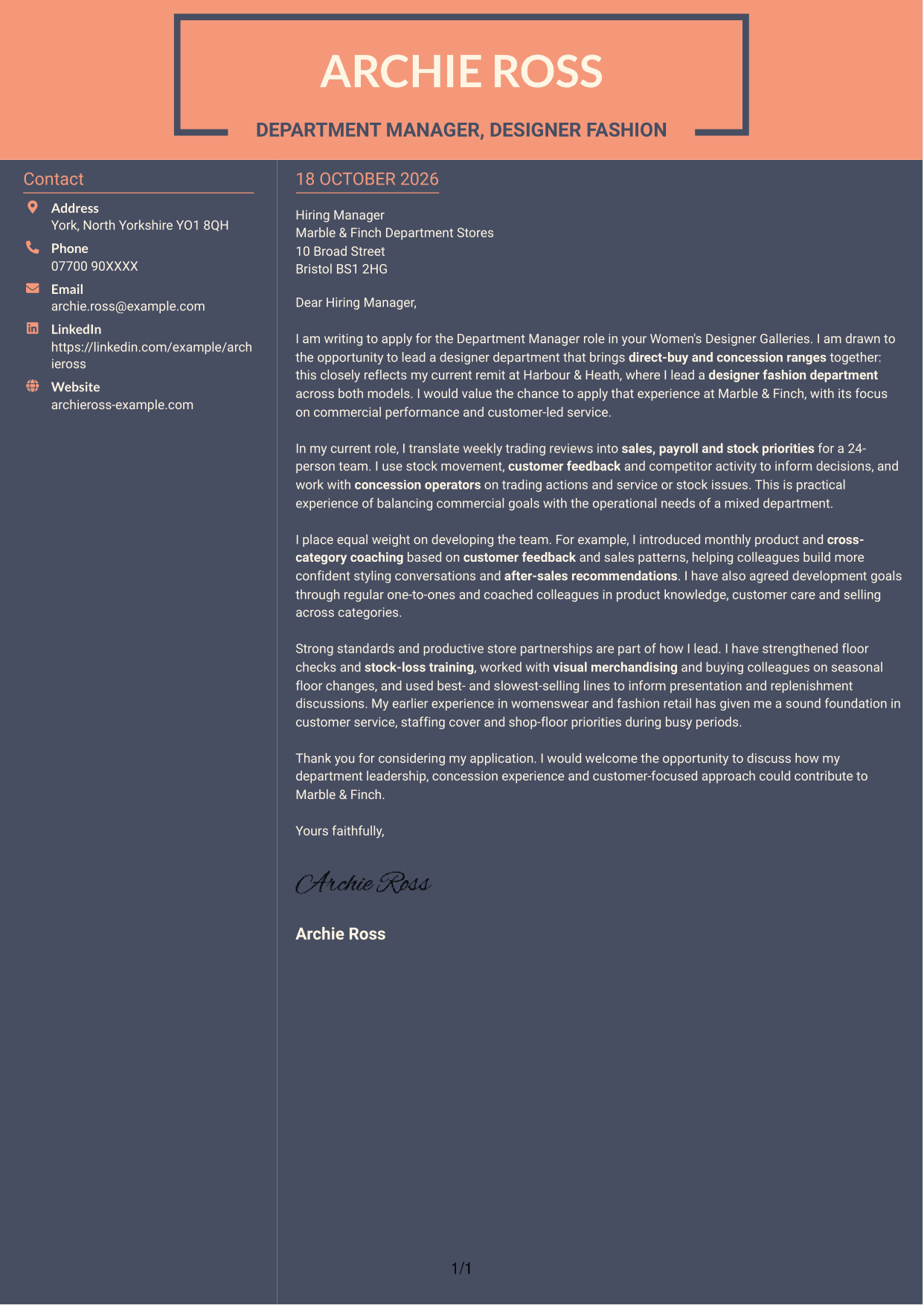 Cover letter example — page 1
