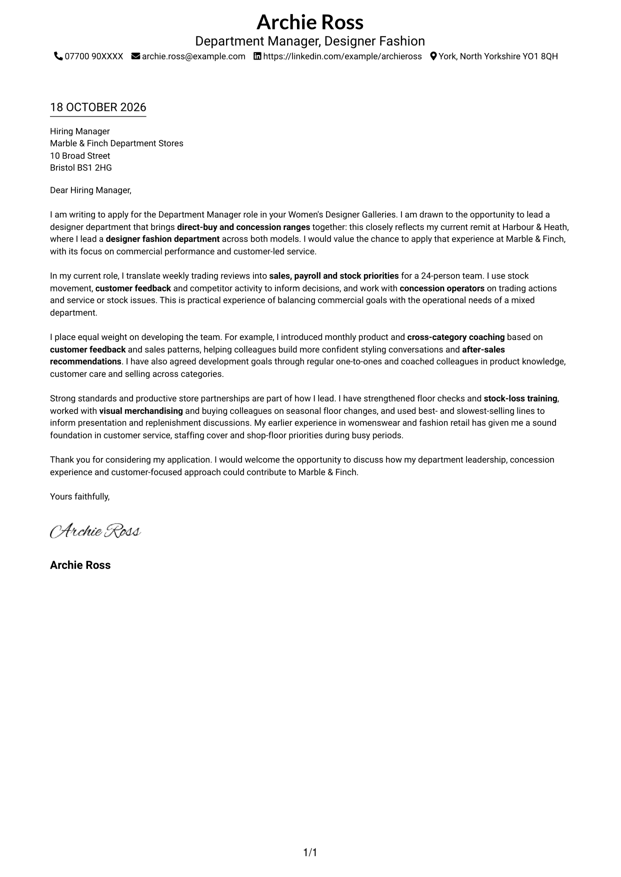 Cover letter example — page 1