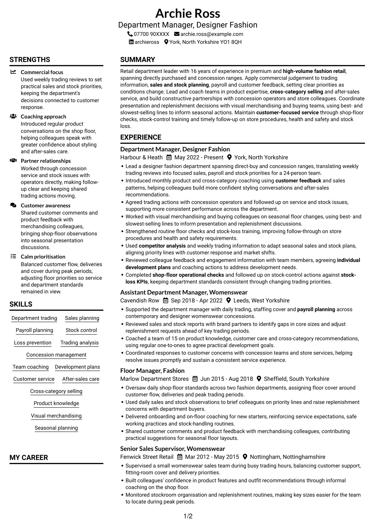 CV example — page 1