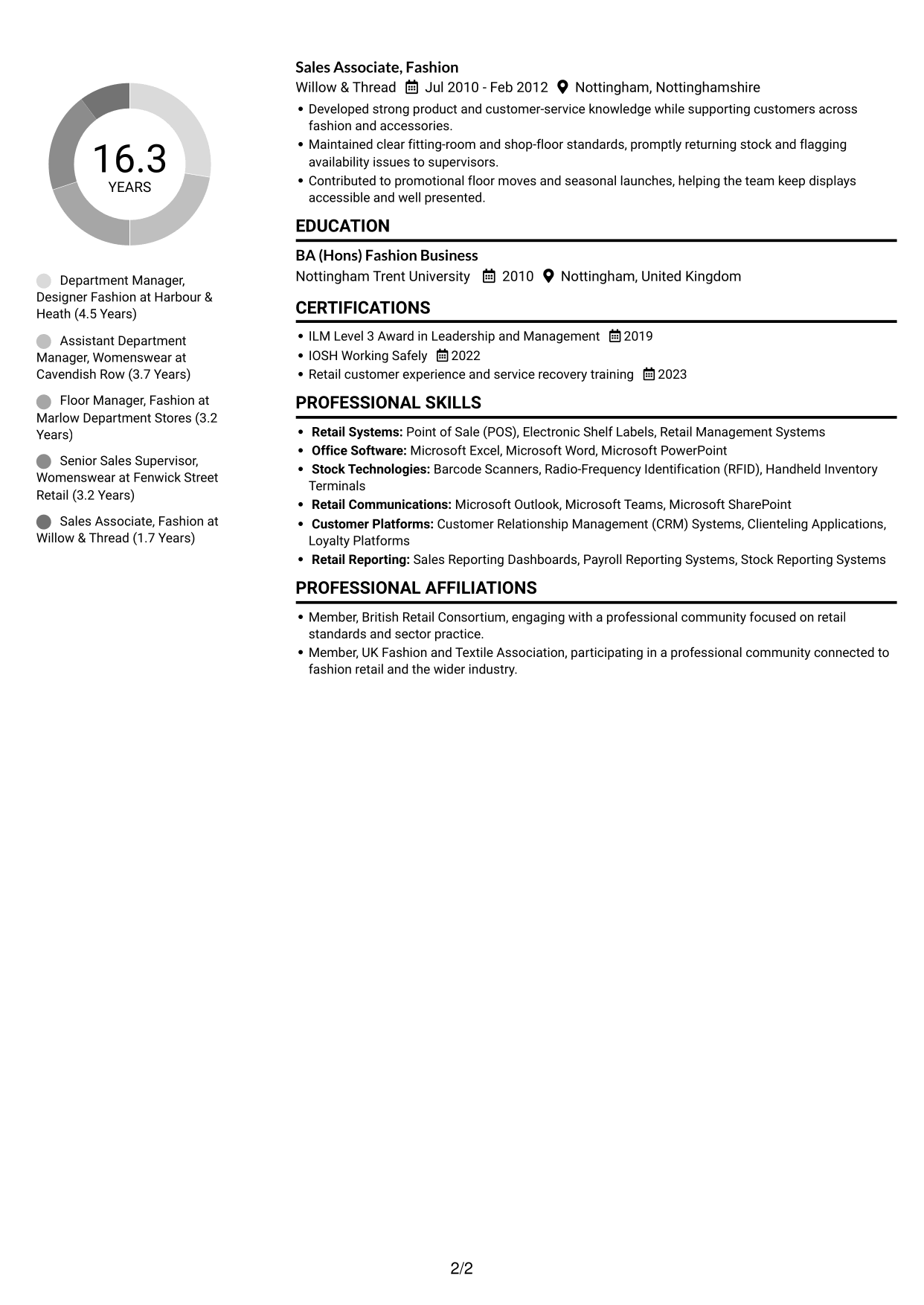 CV example — page 2