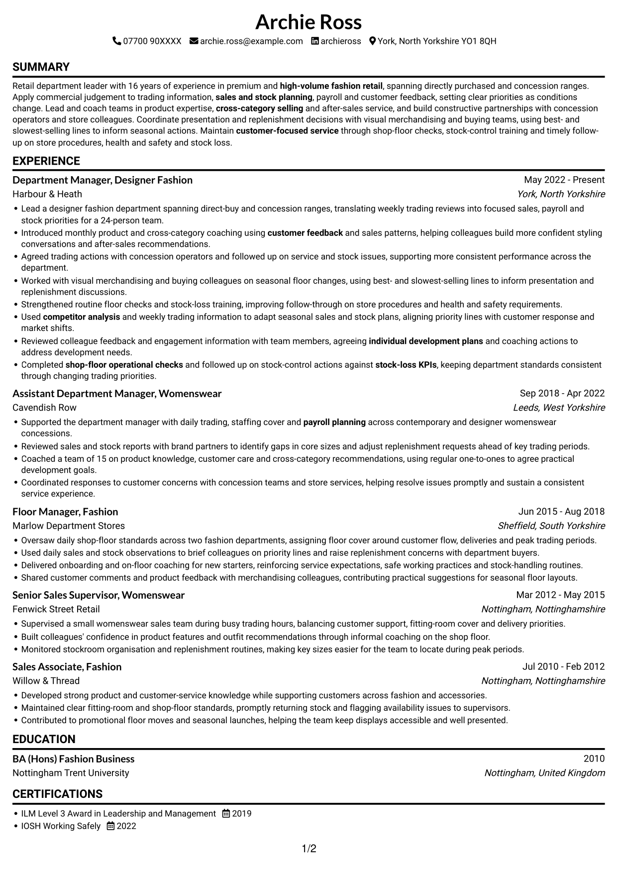 CV example — page 1
