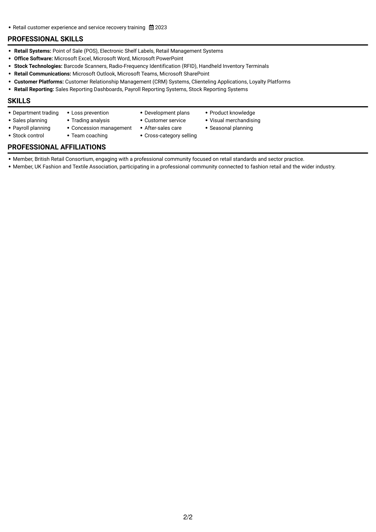 CV example — page 2