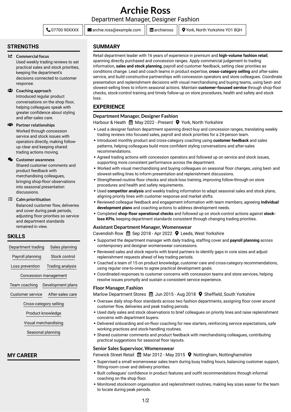 CV example — page 1