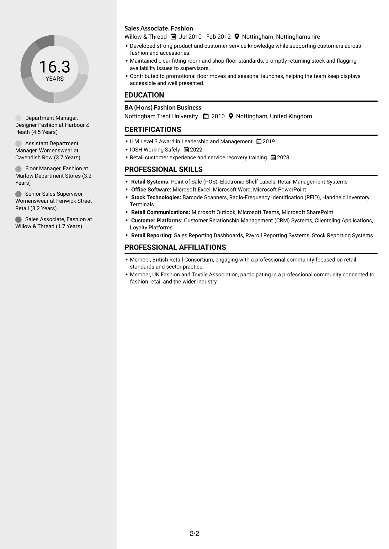 CV example — page 2
